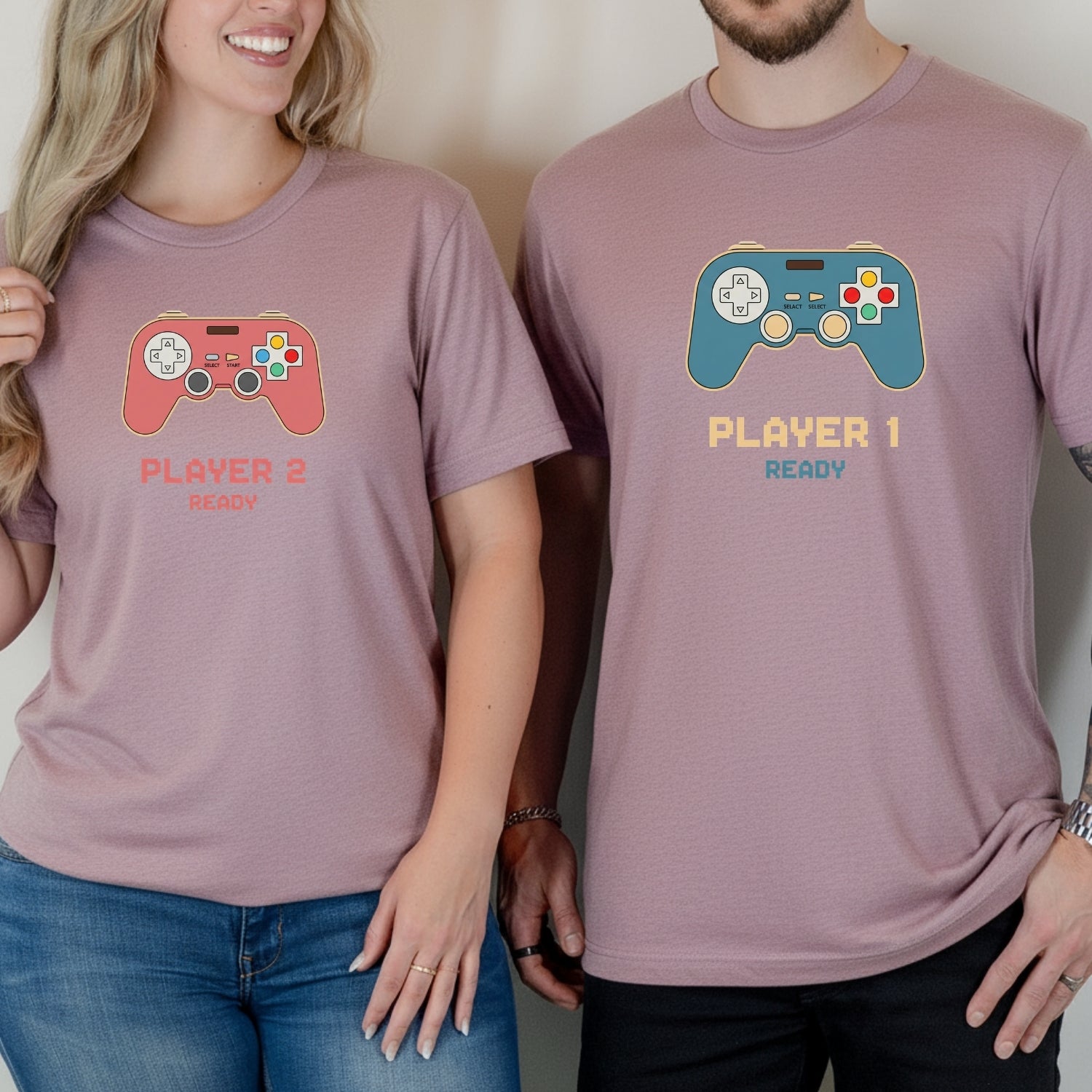 Funny Player 1 Player 2 Gamer Ready Matching T-Shirts For Couples