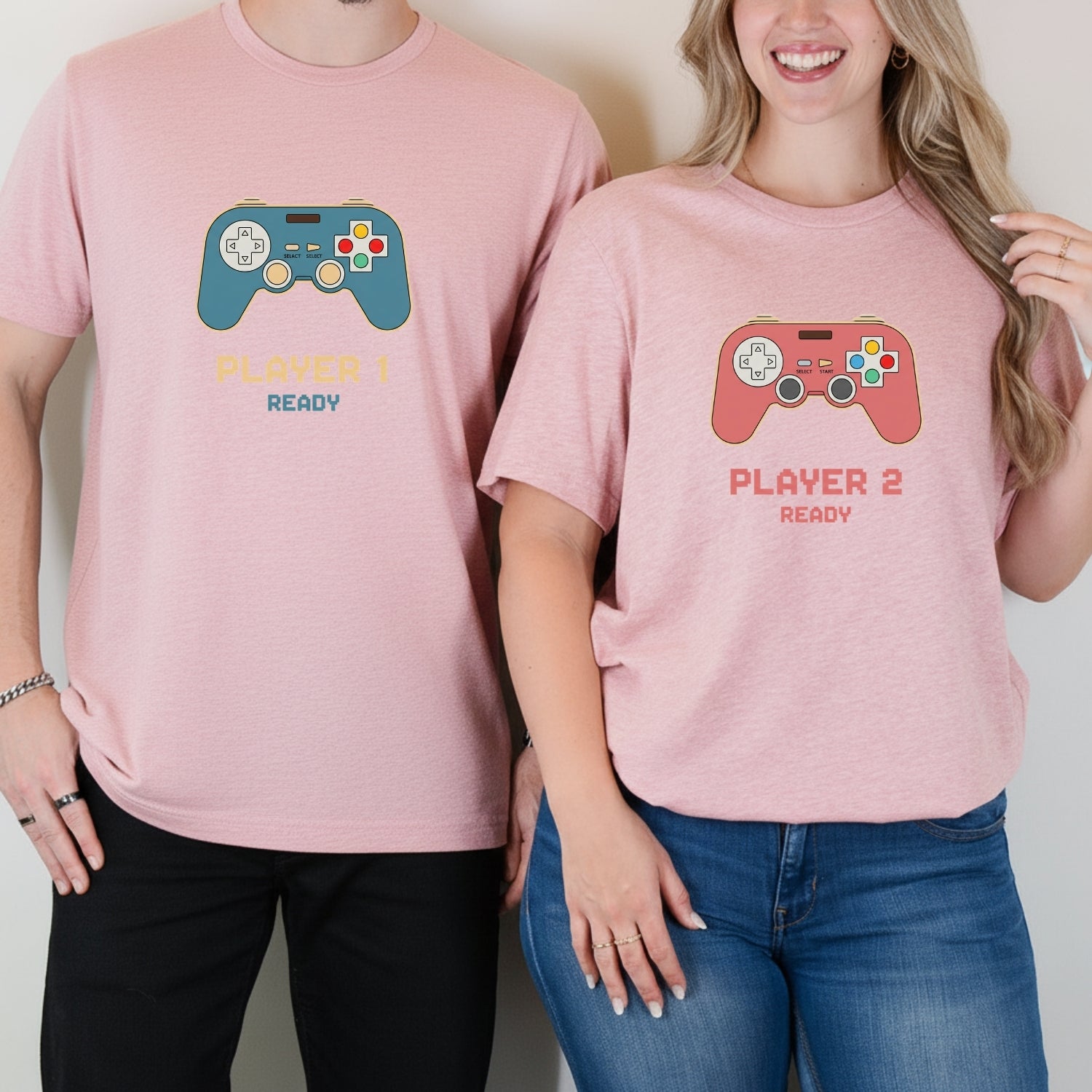Funny Player 1 Player 2 Gamer Ready Matching T-Shirts For Couples