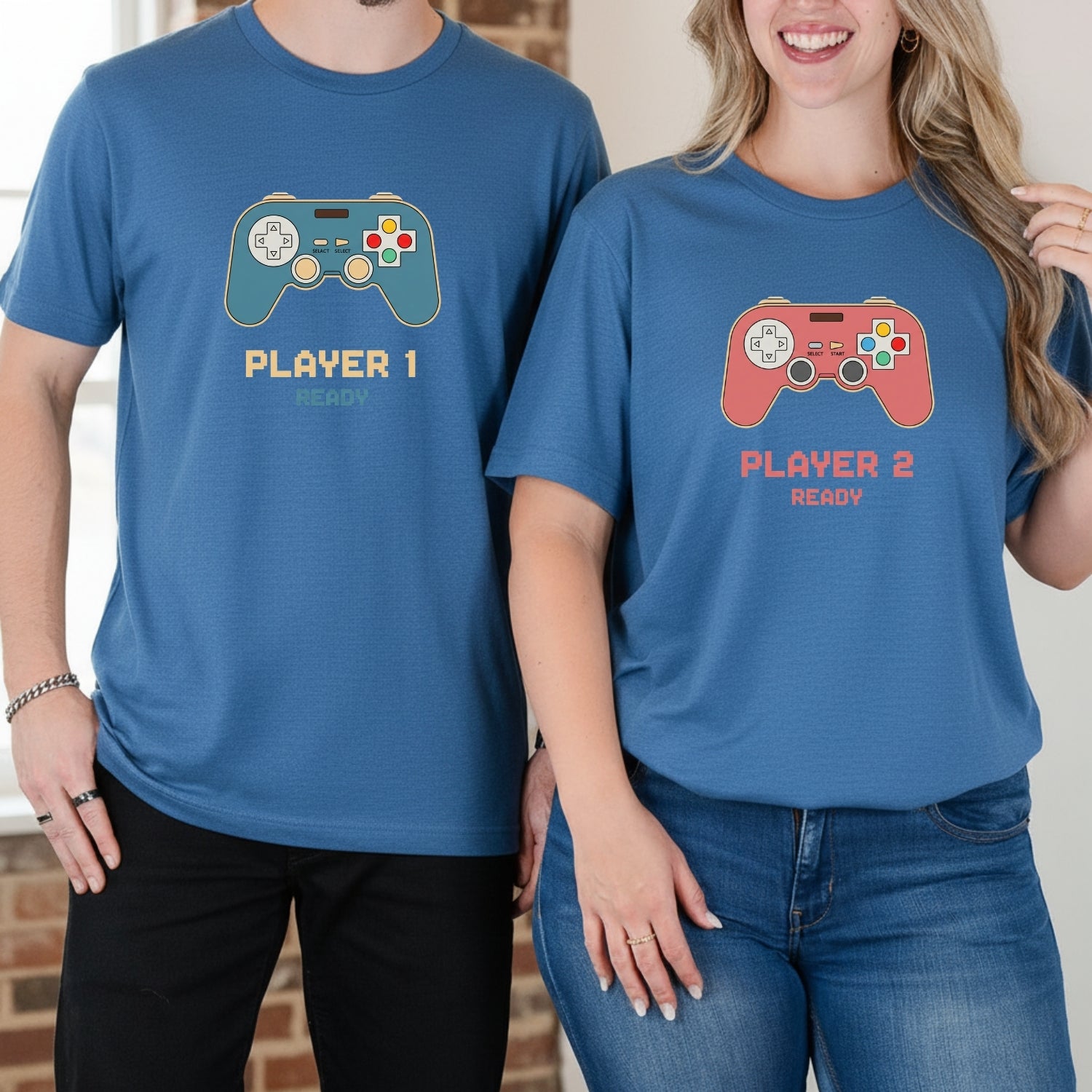 Funny Player 1 Player 2 Gamer Ready Matching T-Shirts For Couples