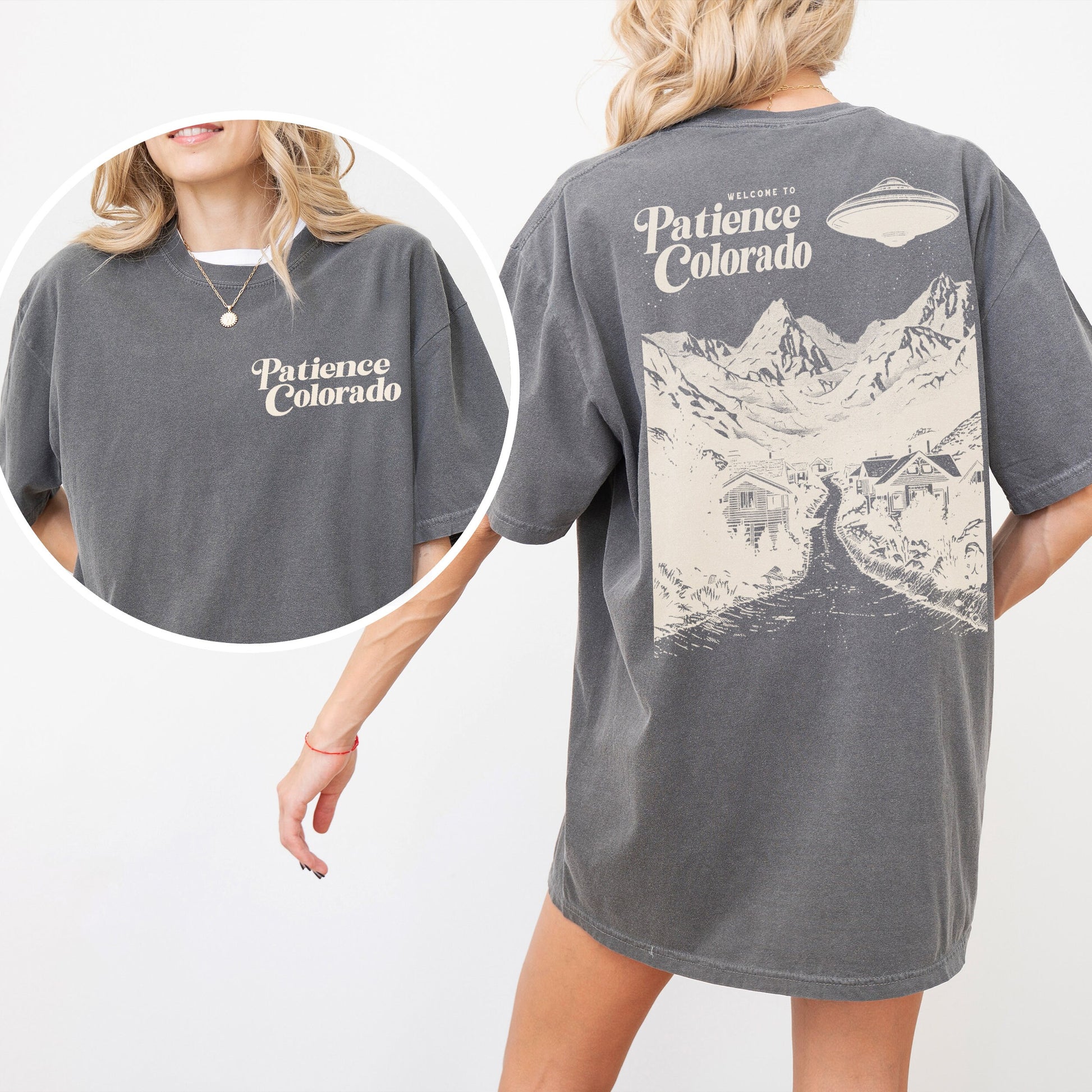 Funny Alien UFO T-Shirt – Patience Colorado Retro Resident Sci-Fi TV Show Tee