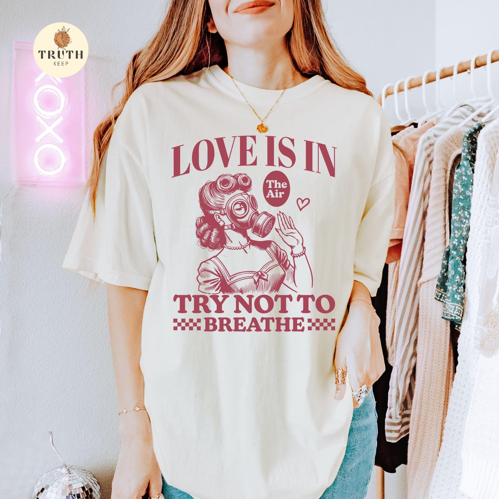 Funny Anti-Valentine Woman Graphic T-Shirt – Love Is in the Air Humor Tee