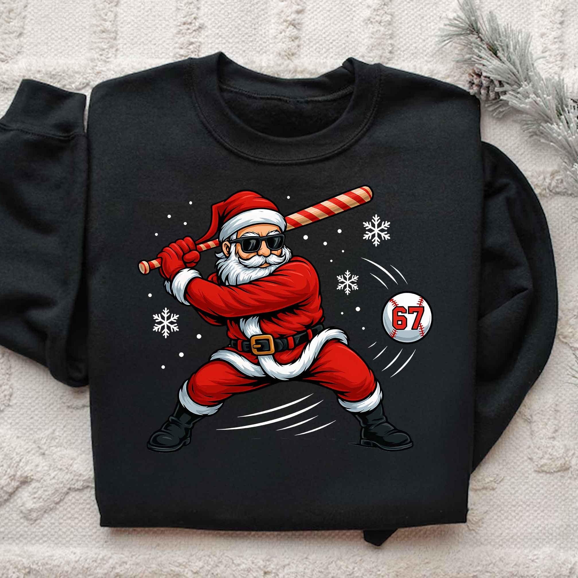 Funny Baseball Santa Shirt – Boys Christmas Tee, Santa Sports Holiday Baseball Player Shirt