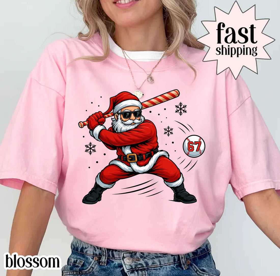 Funny Baseball Santa Shirt – Boys Christmas Tee, Santa Sports Holiday Baseball Player Shirt