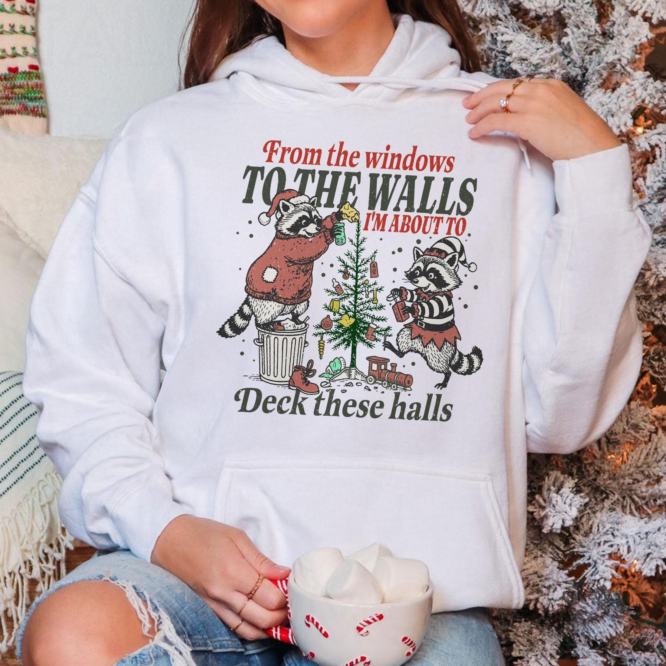 Funny Christmas Deck These Halls Sweatshirt – Retro Holiday From the Windows to the Walls Shirt, Festive Humor Tee