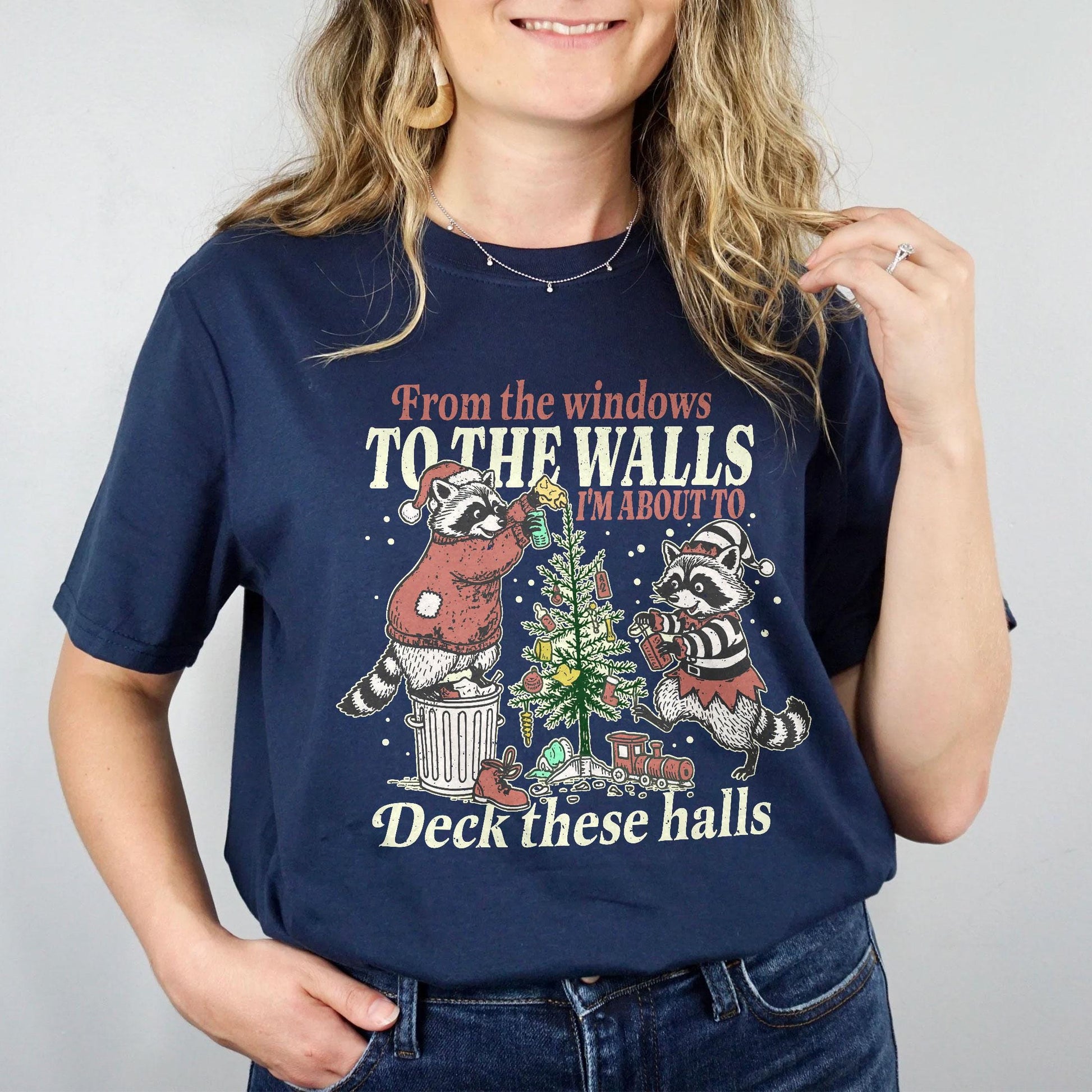Funny Christmas Deck These Halls Sweatshirt – Retro Holiday From the Windows to the Walls Shirt, Festive Humor Tee