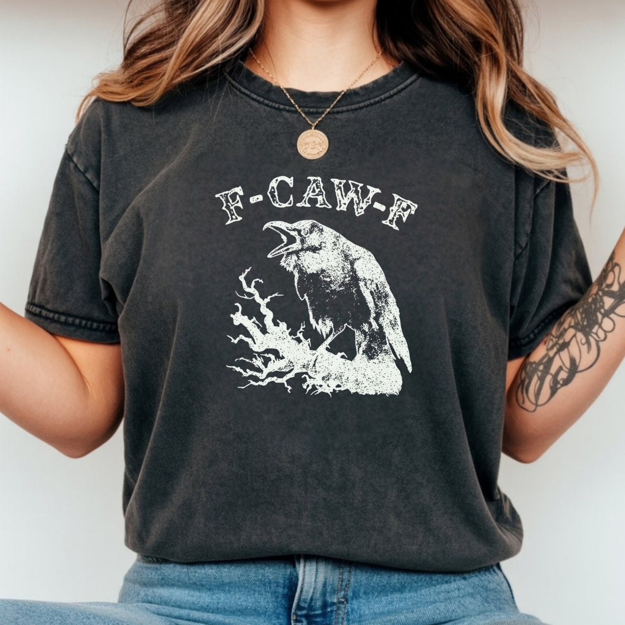 Funny Crow CAW-F T-Shirt - Sarcastic Raven Graphic Tee Unisex