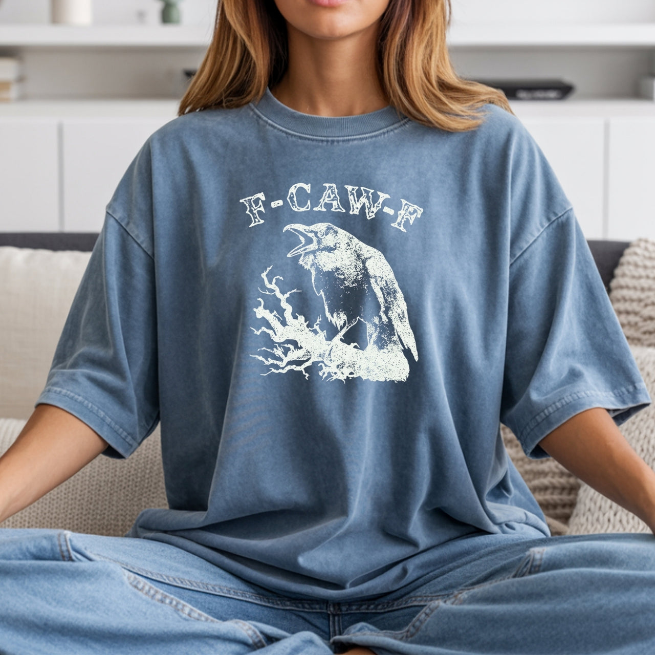 Funny Crow CAW-F T-Shirt - Sarcastic Raven Graphic Tee Unisex