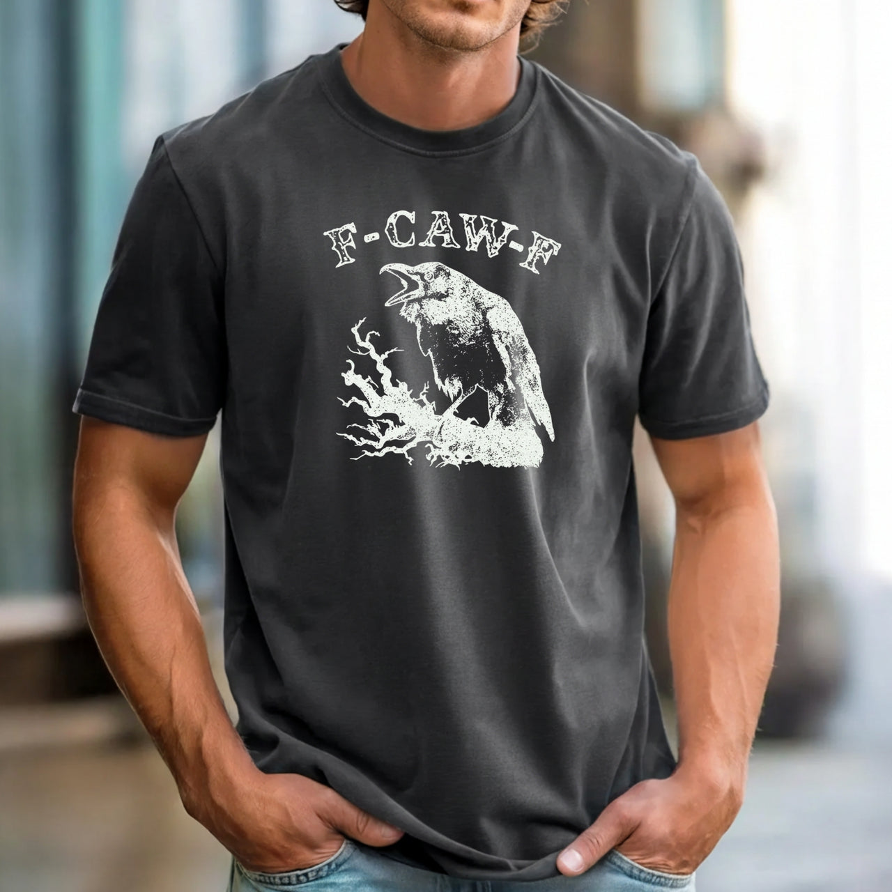 Funny Crow CAW-F T-Shirt - Sarcastic Raven Graphic Tee Unisex