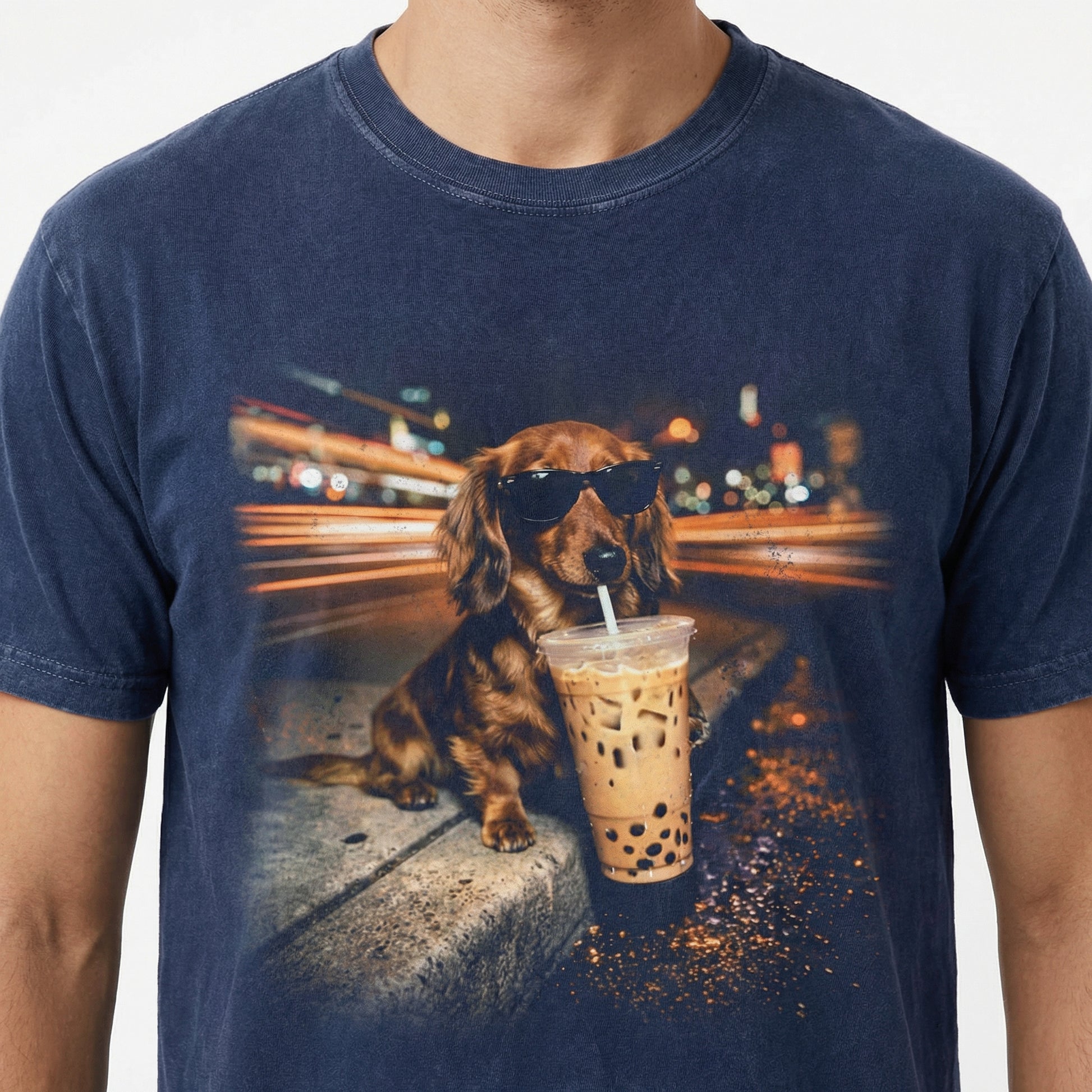 Funny Dachshund Drinking Iced Coffee T-Shirt – Vintage Wiener Dog Lover Tee