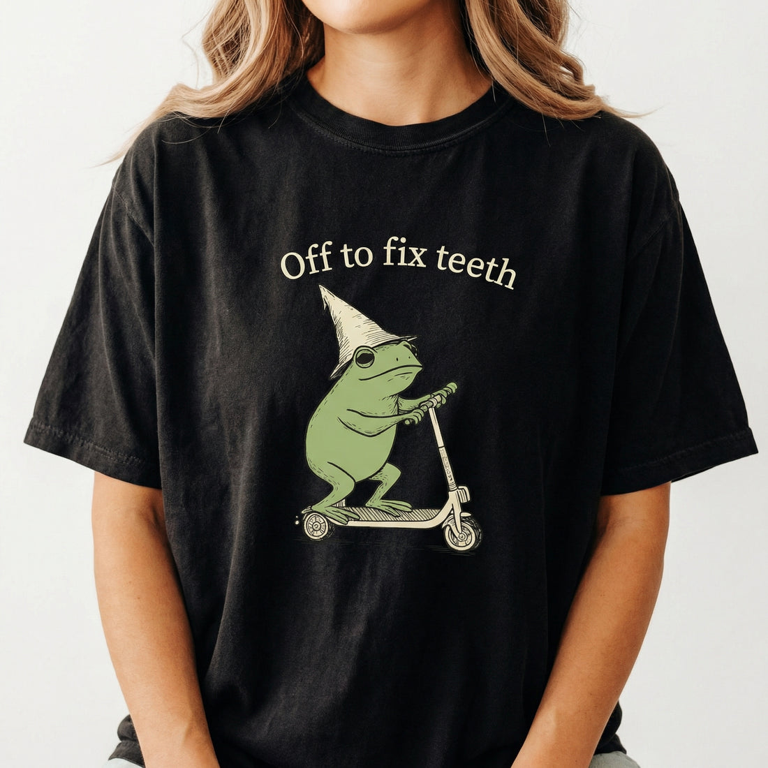 Funny Frog Dental Crew Shirt – Off to Fix Teeth Graphic Tee