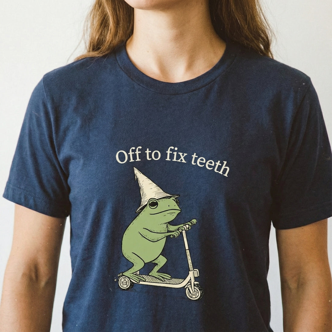 Funny Frog Dental Crew Shirt – Off to Fix Teeth Graphic Tee