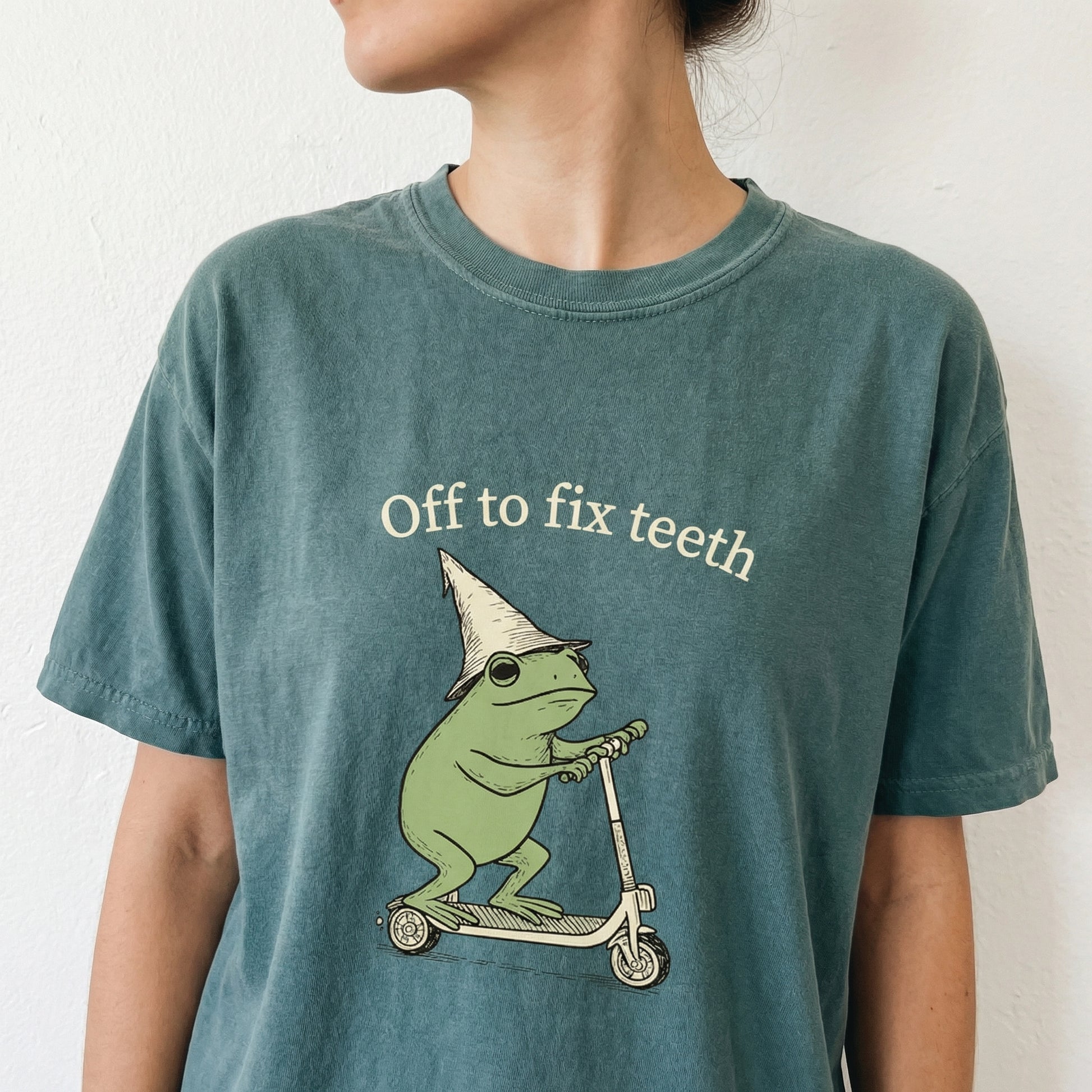 Funny Frog Dental Crew Shirt – Off to Fix Teeth Graphic Tee