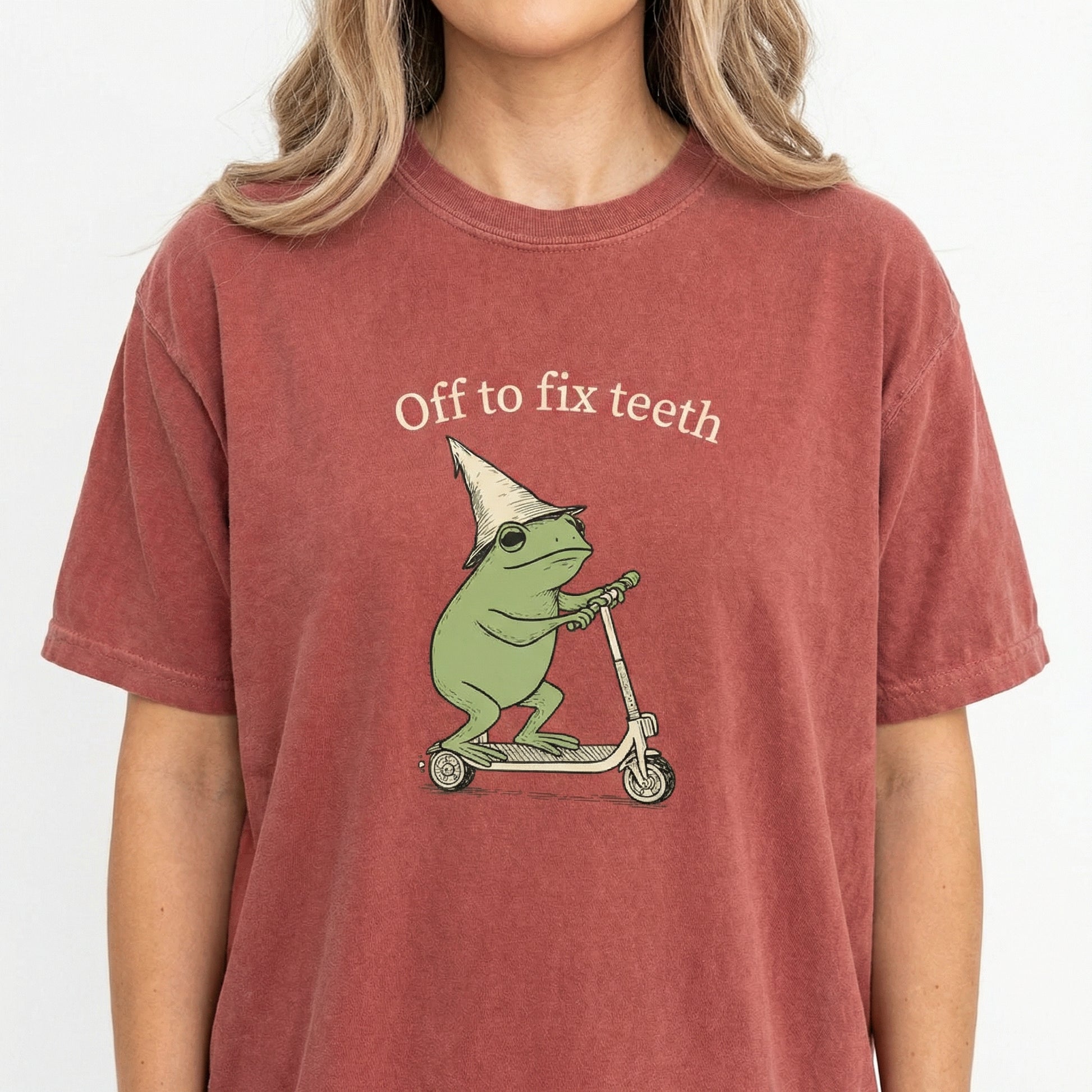 Funny Frog Dental Crew Shirt – Off to Fix Teeth Graphic Tee