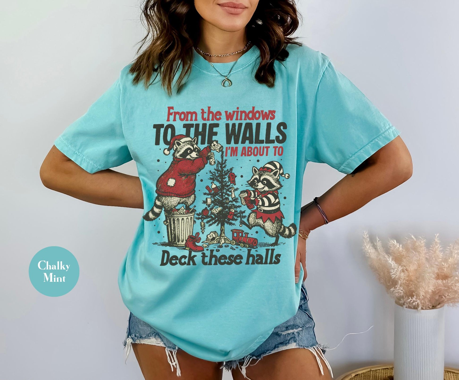 Funny Christmas Raccoon Shirt – From the Windows to the Wall Holiday Tee, Y2K Meme Unisex Christmas T-Shirt