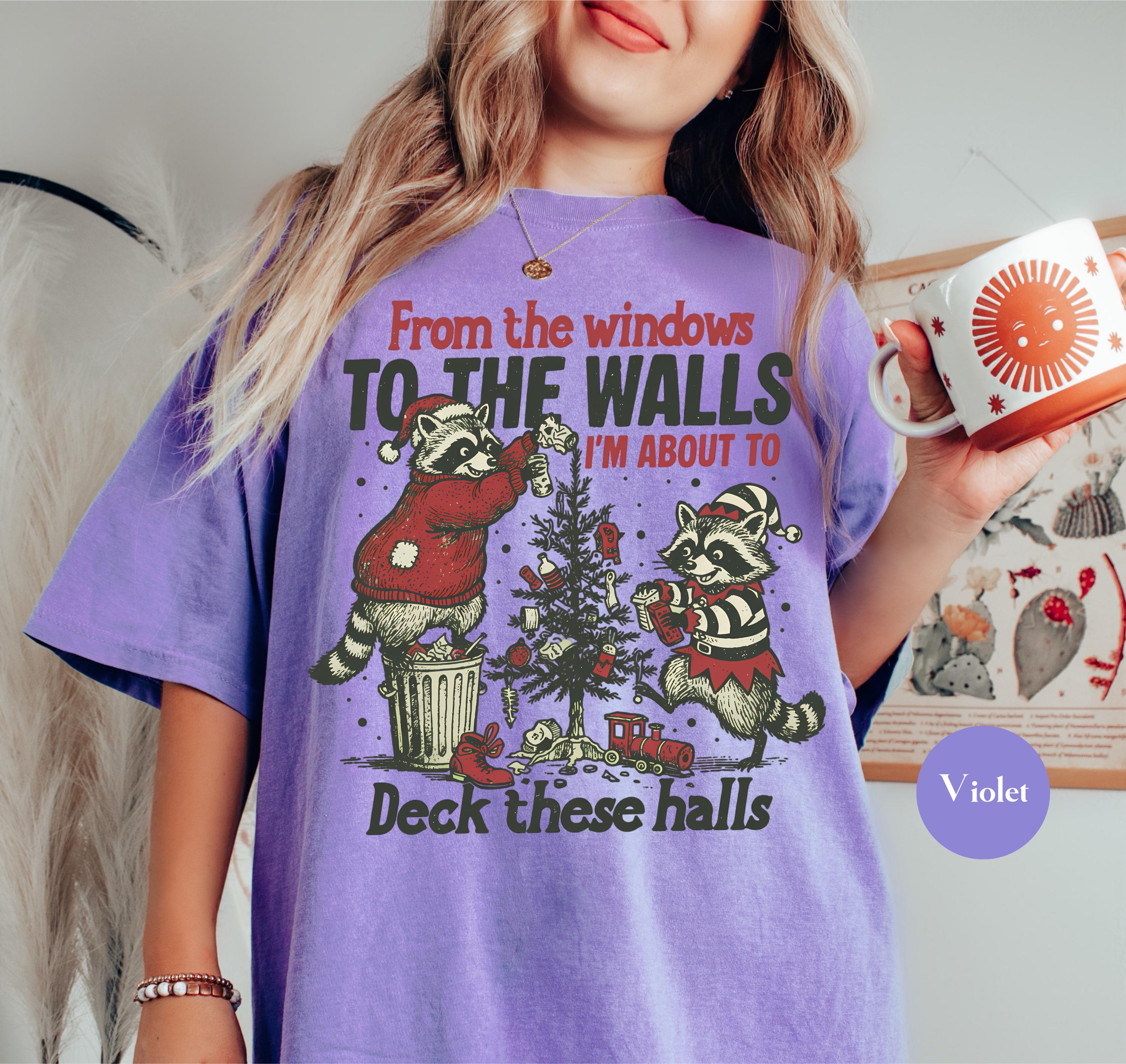 Funny Christmas Raccoon Shirt – From the Windows to the Wall Holiday Tee, Y2K Meme Unisex Christmas T-Shirt