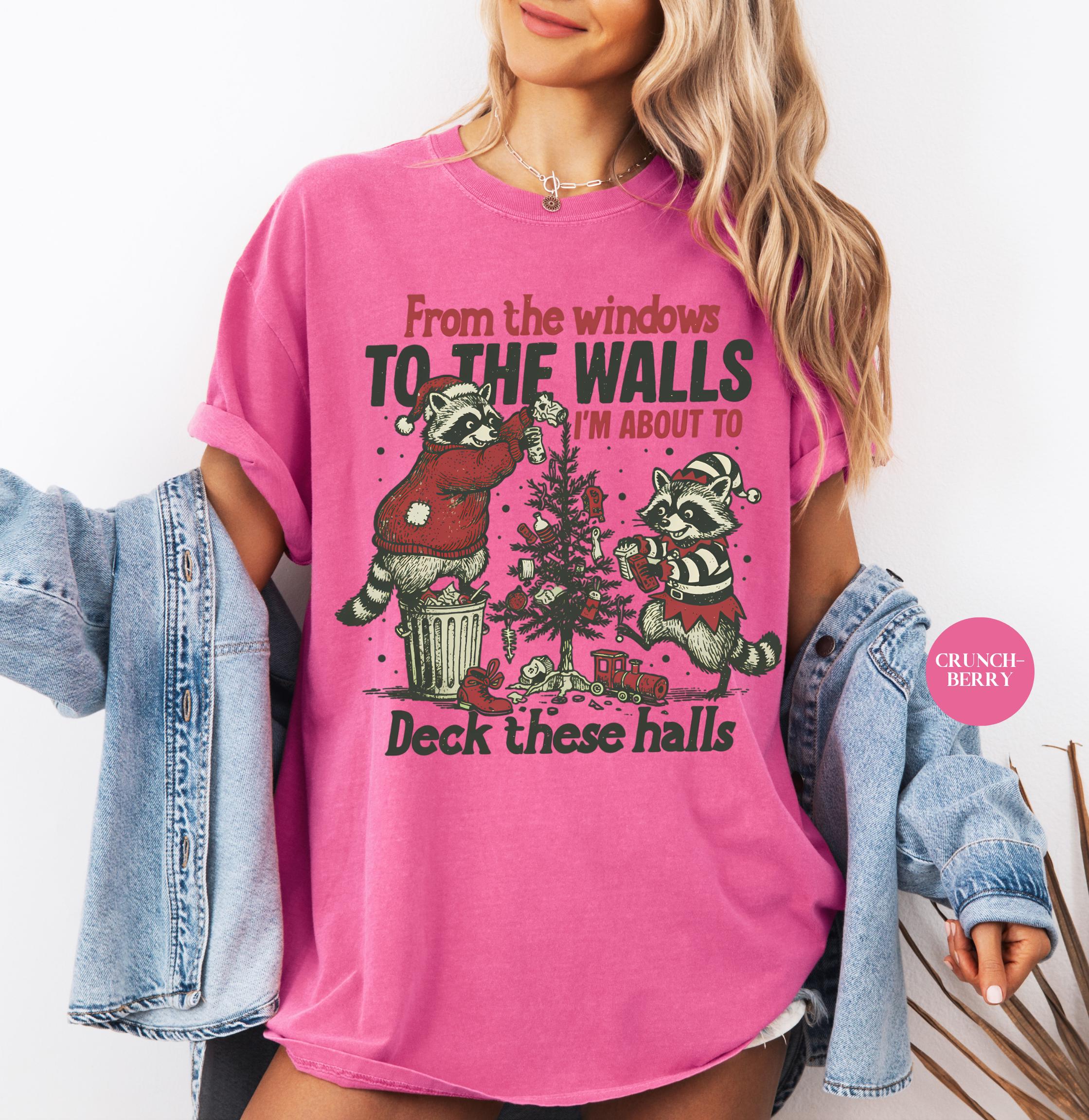 Funny Christmas Raccoon Shirt – From the Windows to the Wall Holiday Tee, Y2K Meme Unisex Christmas T-Shirt