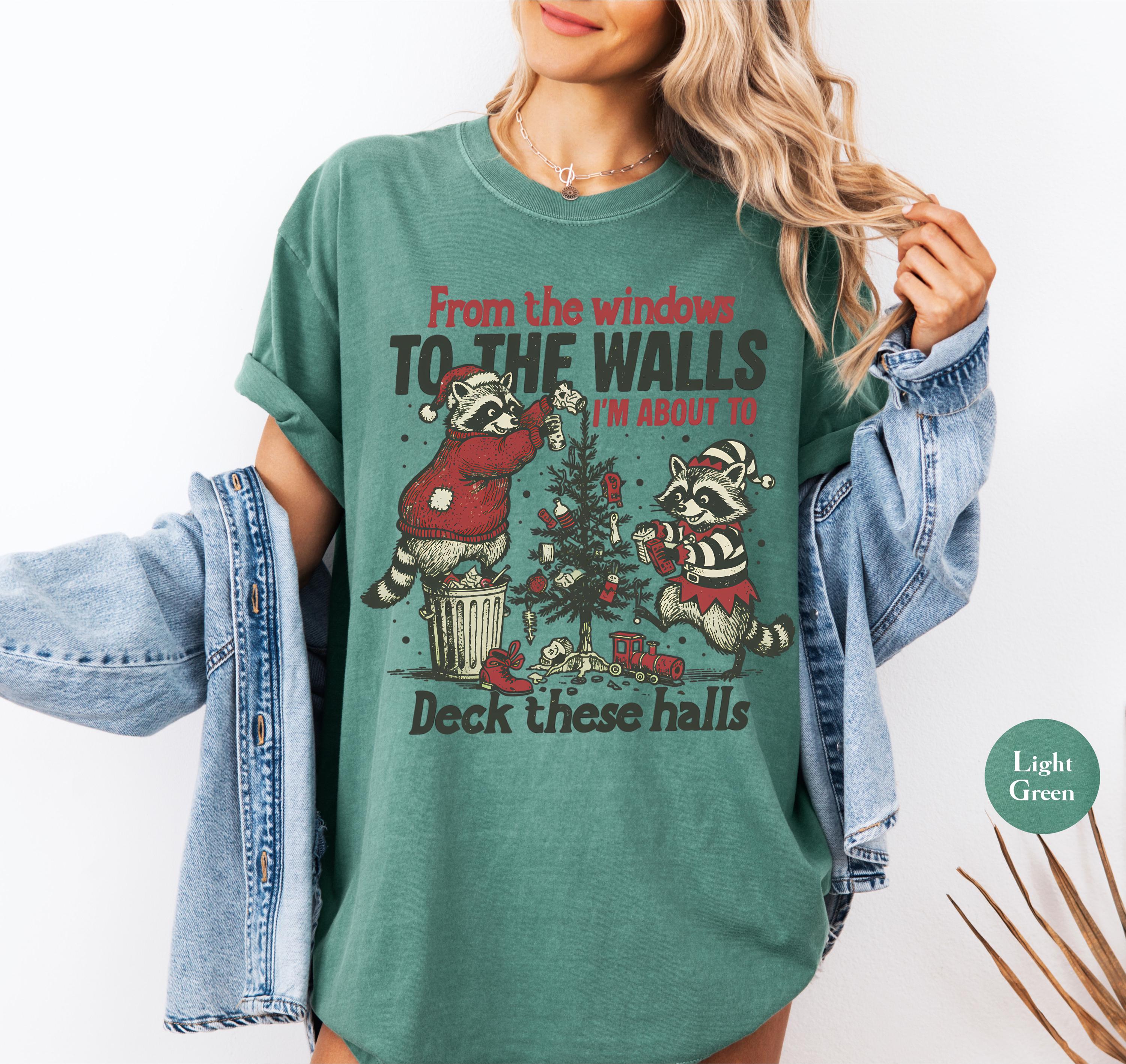 Funny Christmas Raccoon Shirt – From the Windows to the Wall Holiday Tee, Y2K Meme Unisex Christmas T-Shirt