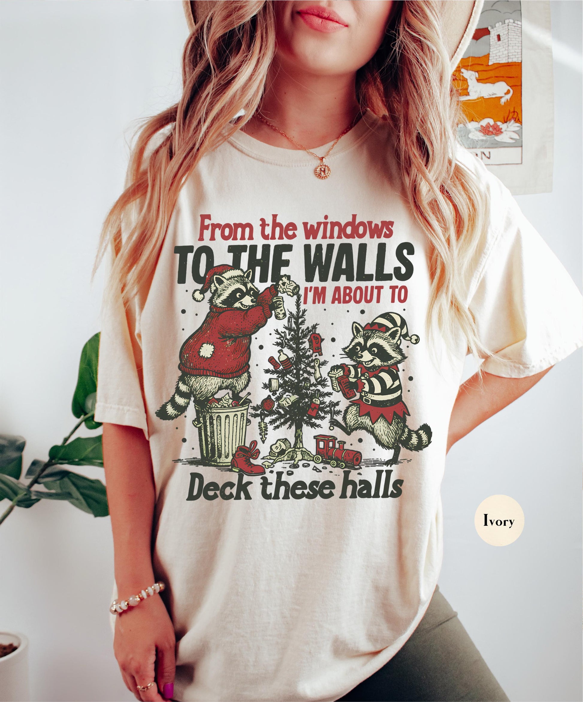 Funny Christmas Raccoon Shirt – From the Windows to the Wall Holiday Tee, Y2K Meme Unisex Christmas T-Shirt