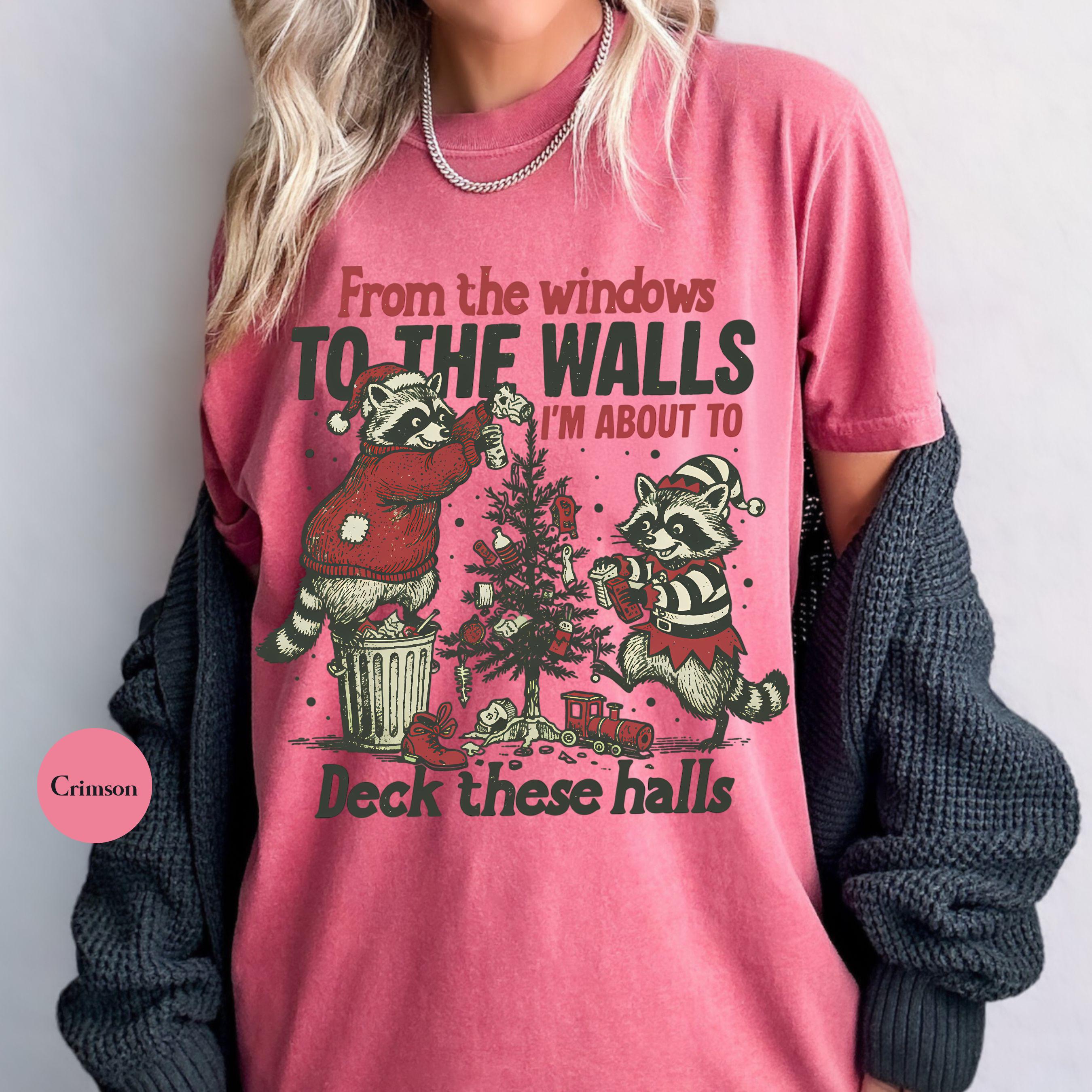Funny Christmas Raccoon Shirt – From the Windows to the Wall Holiday Tee, Y2K Meme Unisex Christmas T-Shirt