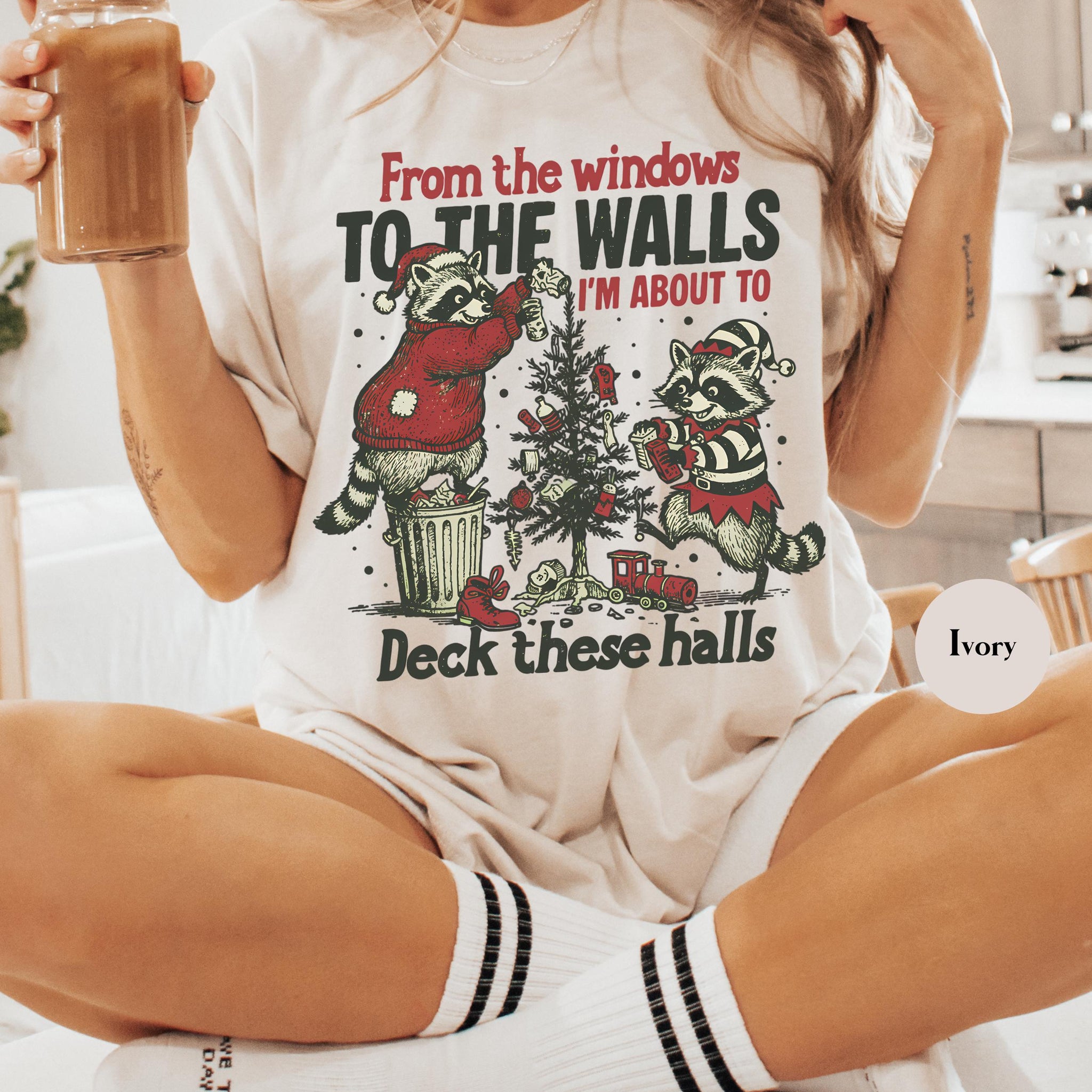 Funny Christmas Raccoon Shirt – From the Windows to the Wall Holiday Tee, Y2K Meme Unisex Christmas T-Shirt