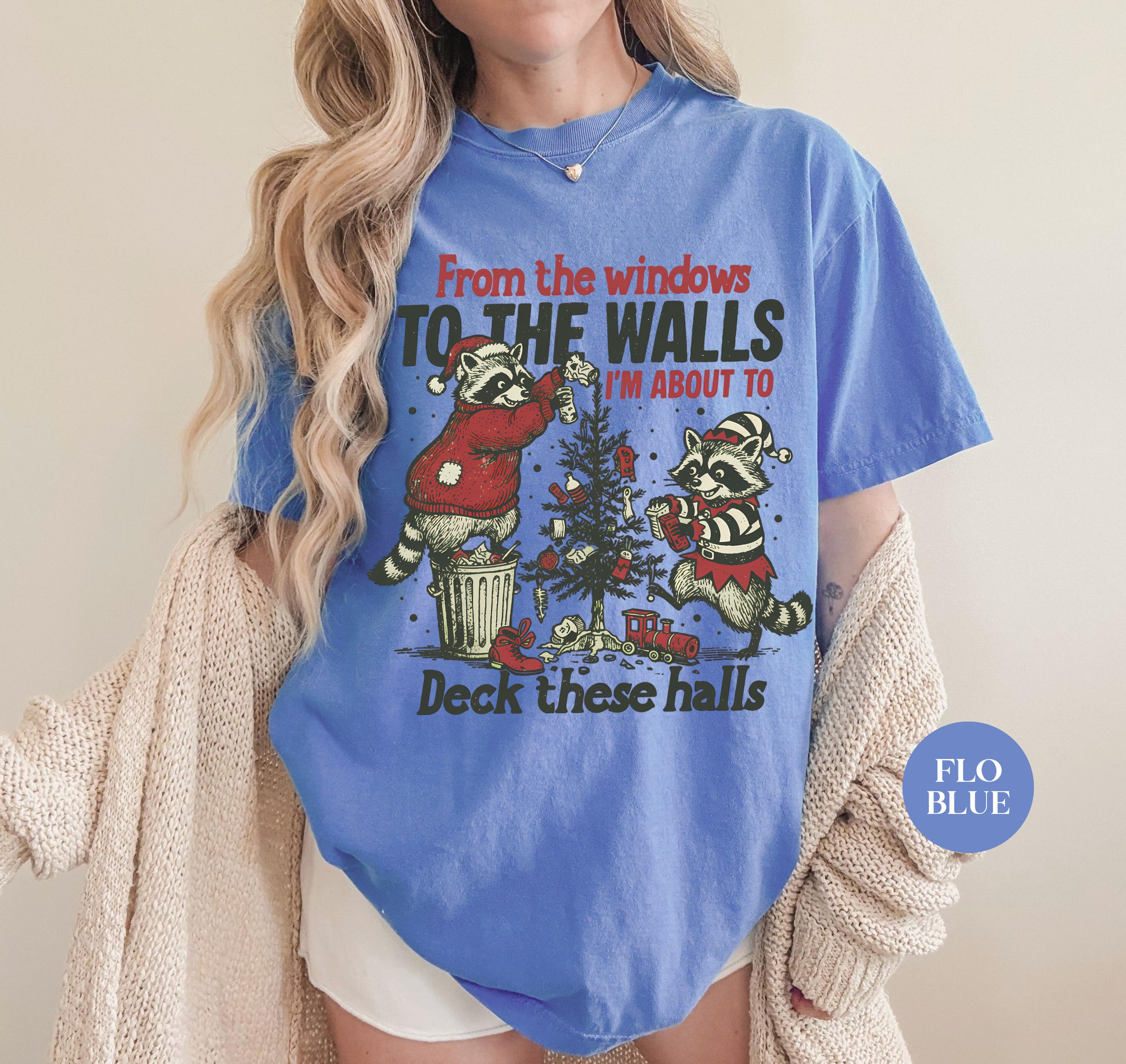 Funny Christmas Raccoon Shirt – From the Windows to the Wall Holiday Tee, Y2K Meme Unisex Christmas T-Shirt