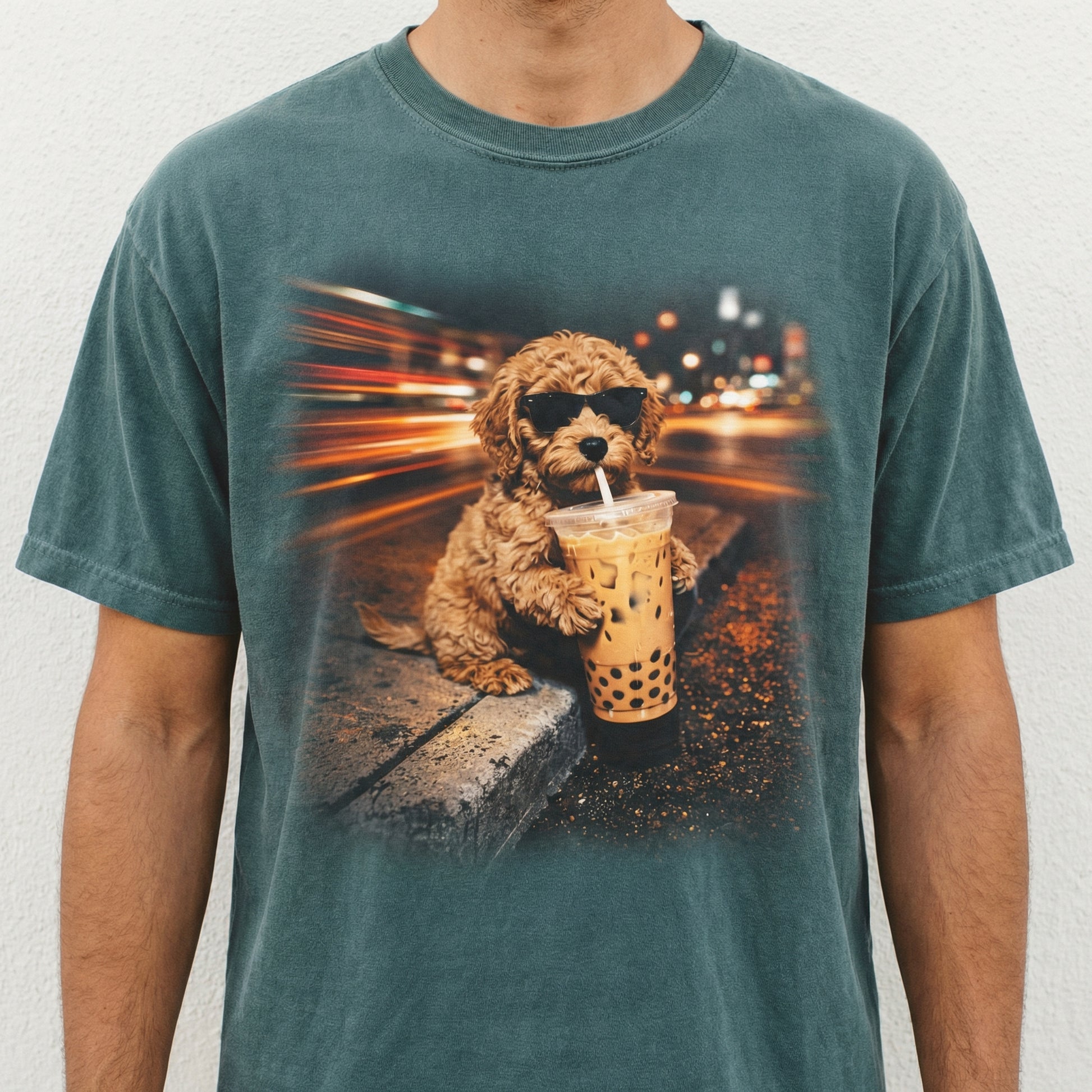Funny Goldendoodle Drinking Iced Coffee T-Shirt – Vintage Dog Lover Gift