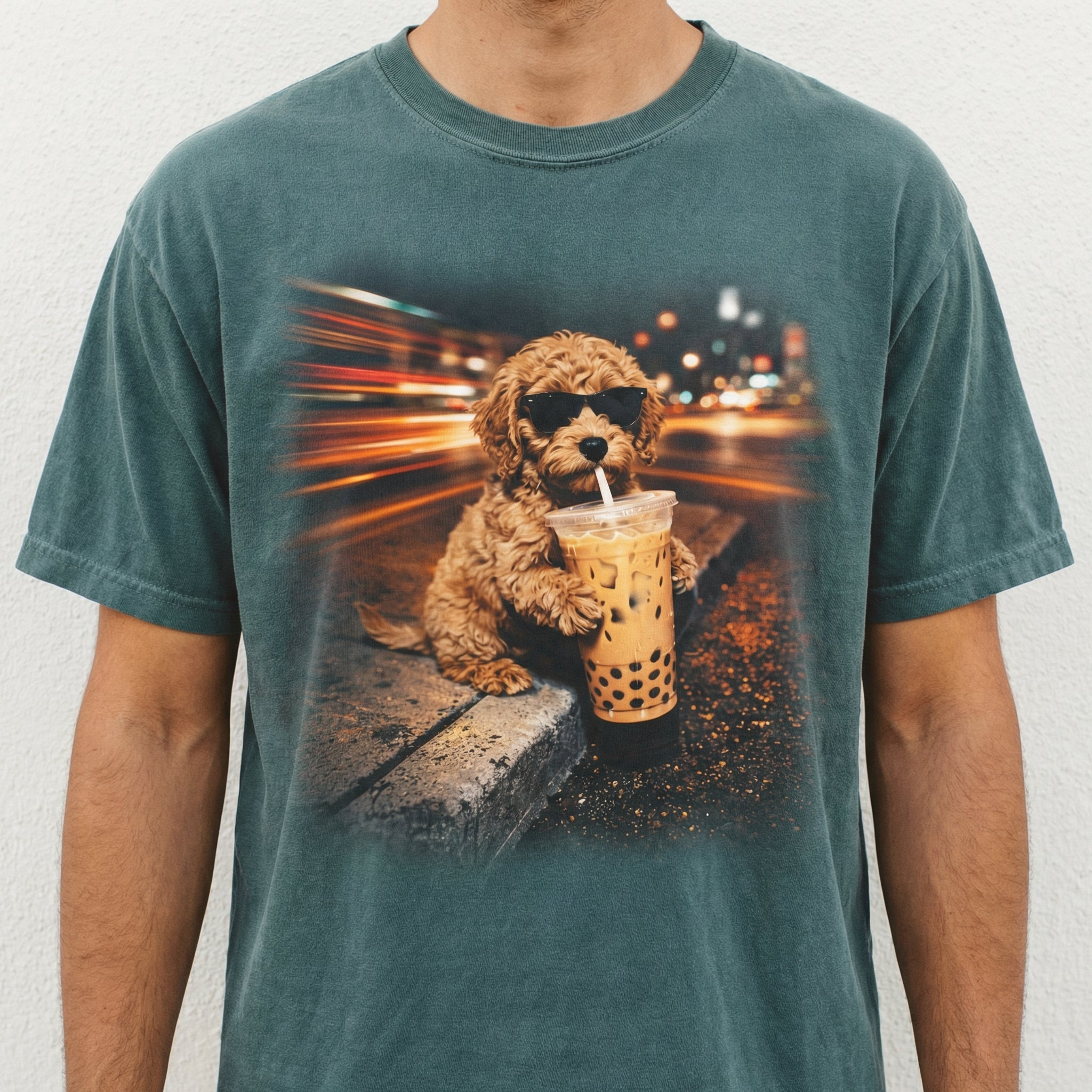 Funny Goldendoodle Drinking Iced Coffee T-Shirt – Vintage Dog Lover Gift