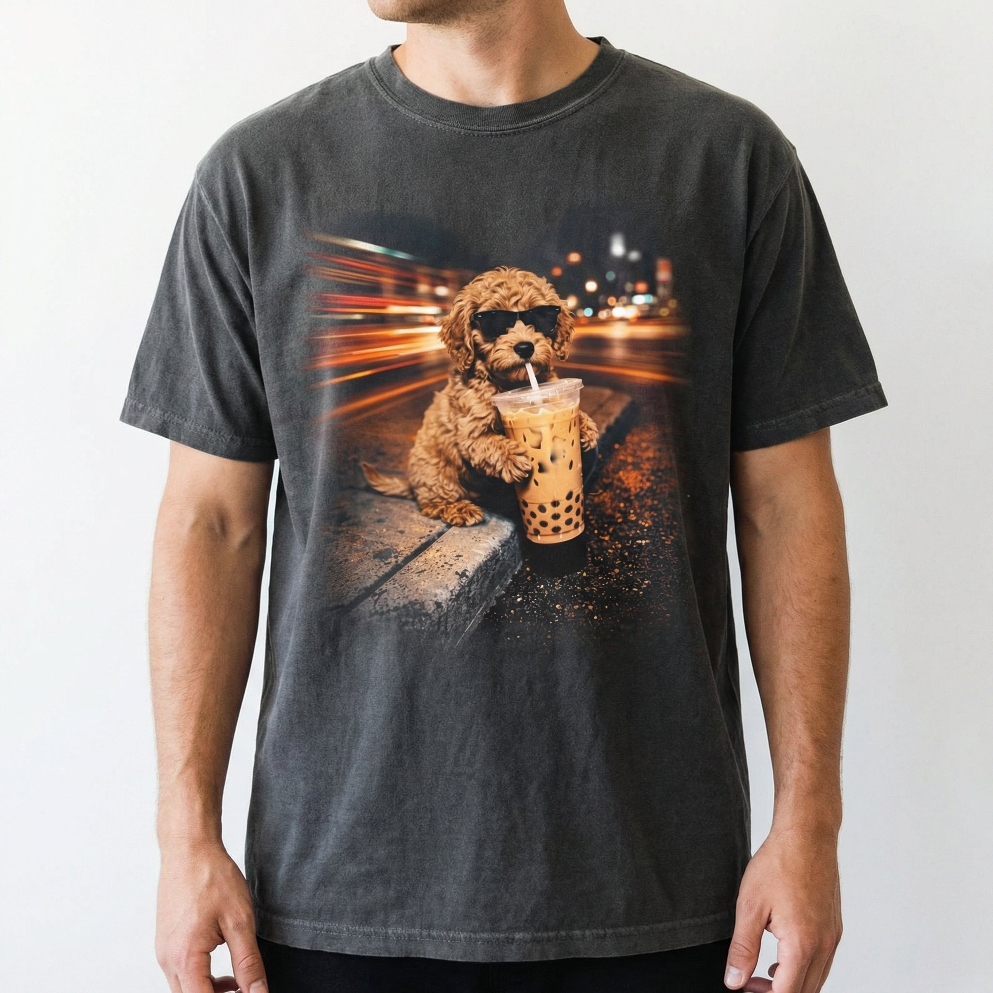 Funny Goldendoodle Drinking Iced Coffee T-Shirt – Vintage Dog Lover Gift