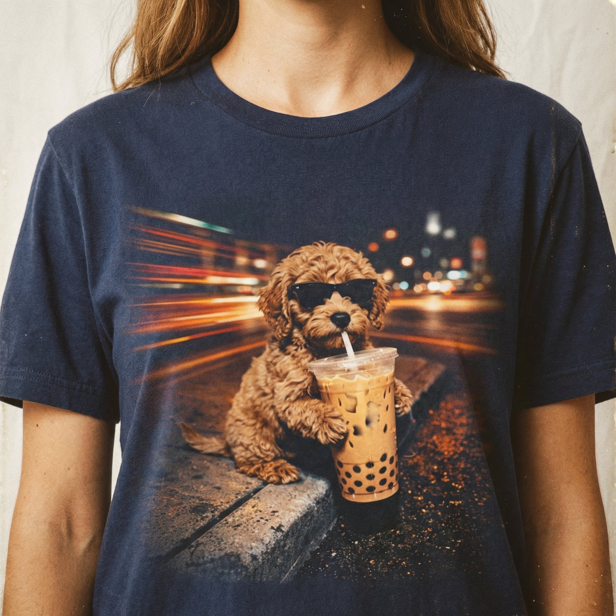 Funny Goldendoodle Drinking Iced Coffee T-Shirt – Vintage Dog Lover Gift