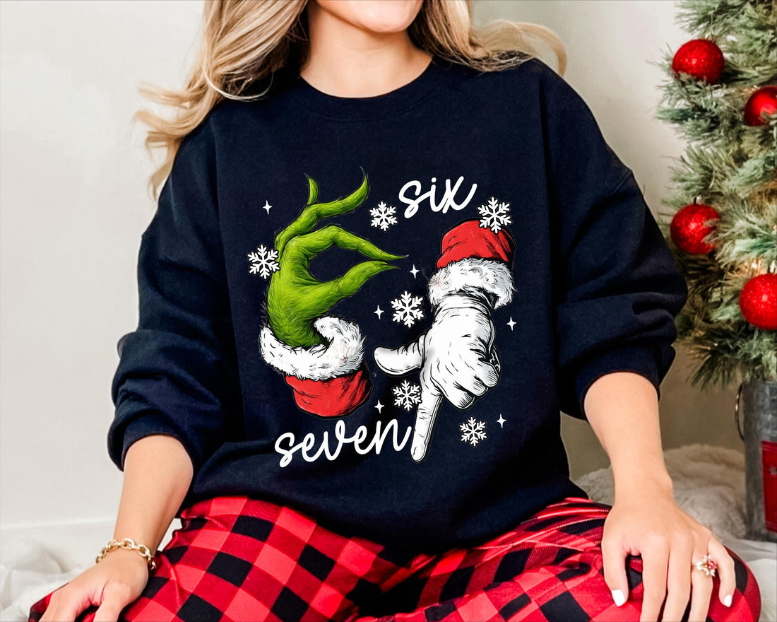 Funny Grinch Six Seven Meme Christmas T-Shirt – Viral Gen Z Holiday Humor Tee