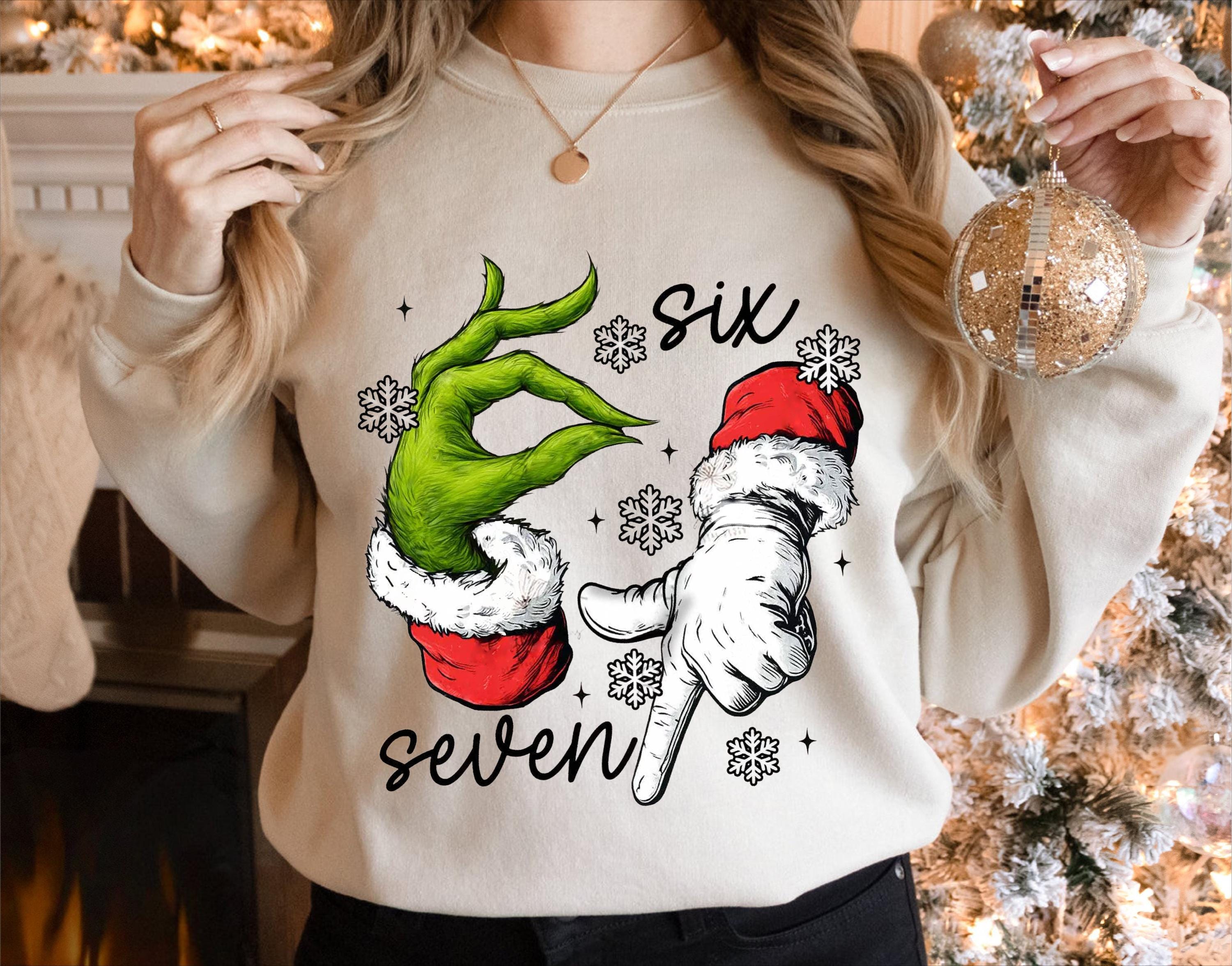 Funny Grinch Six Seven Meme Christmas T-Shirt – Viral Gen Z Holiday Humor Tee