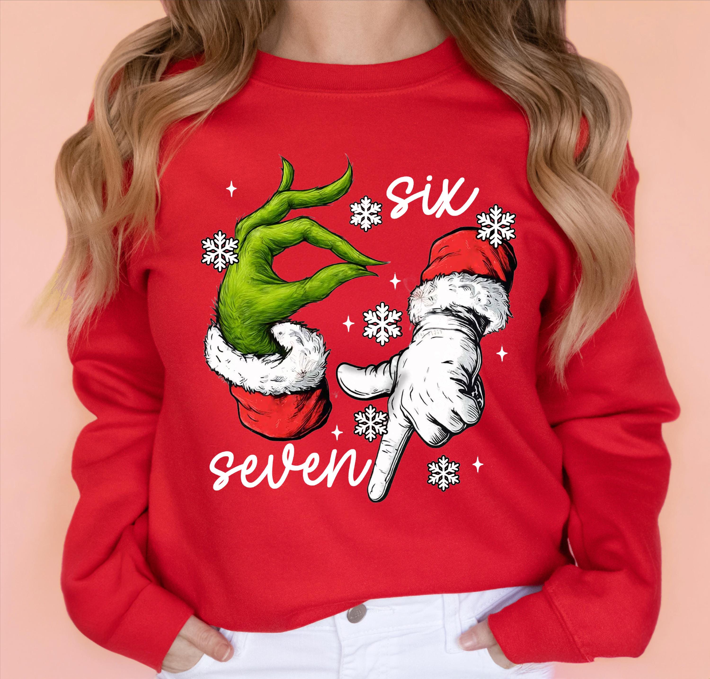 Funny Grinch Six Seven Meme Christmas T-Shirt – Viral Gen Z Holiday Humor Tee
