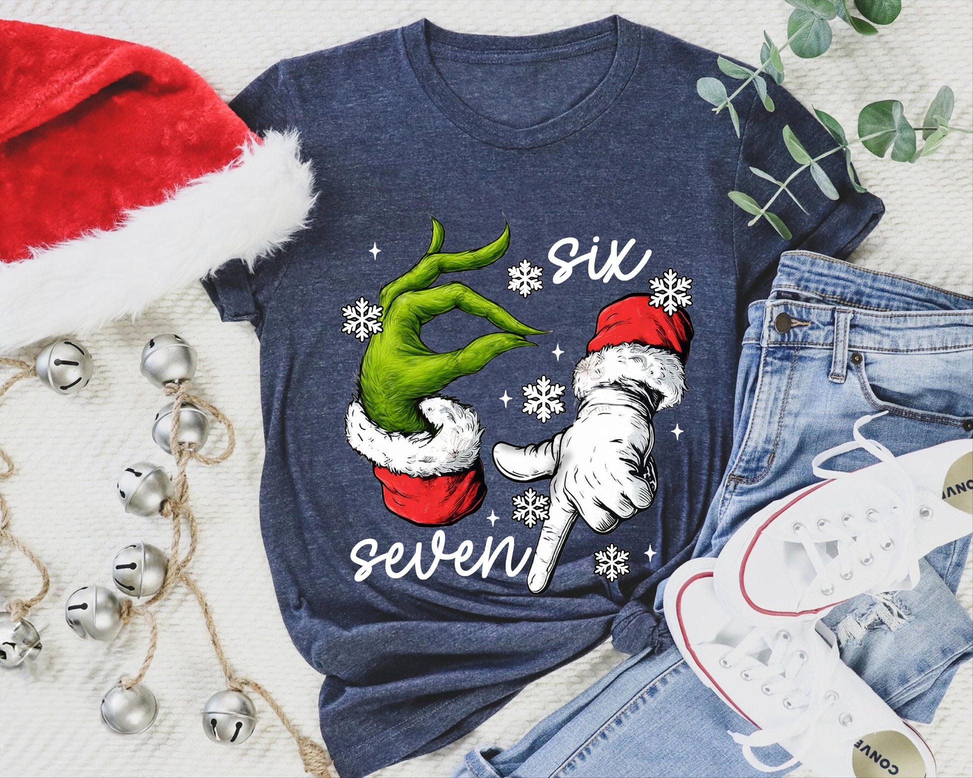 Funny Grinch Six Seven Meme Christmas T-Shirt – Viral Gen Z Holiday Humor Tee
