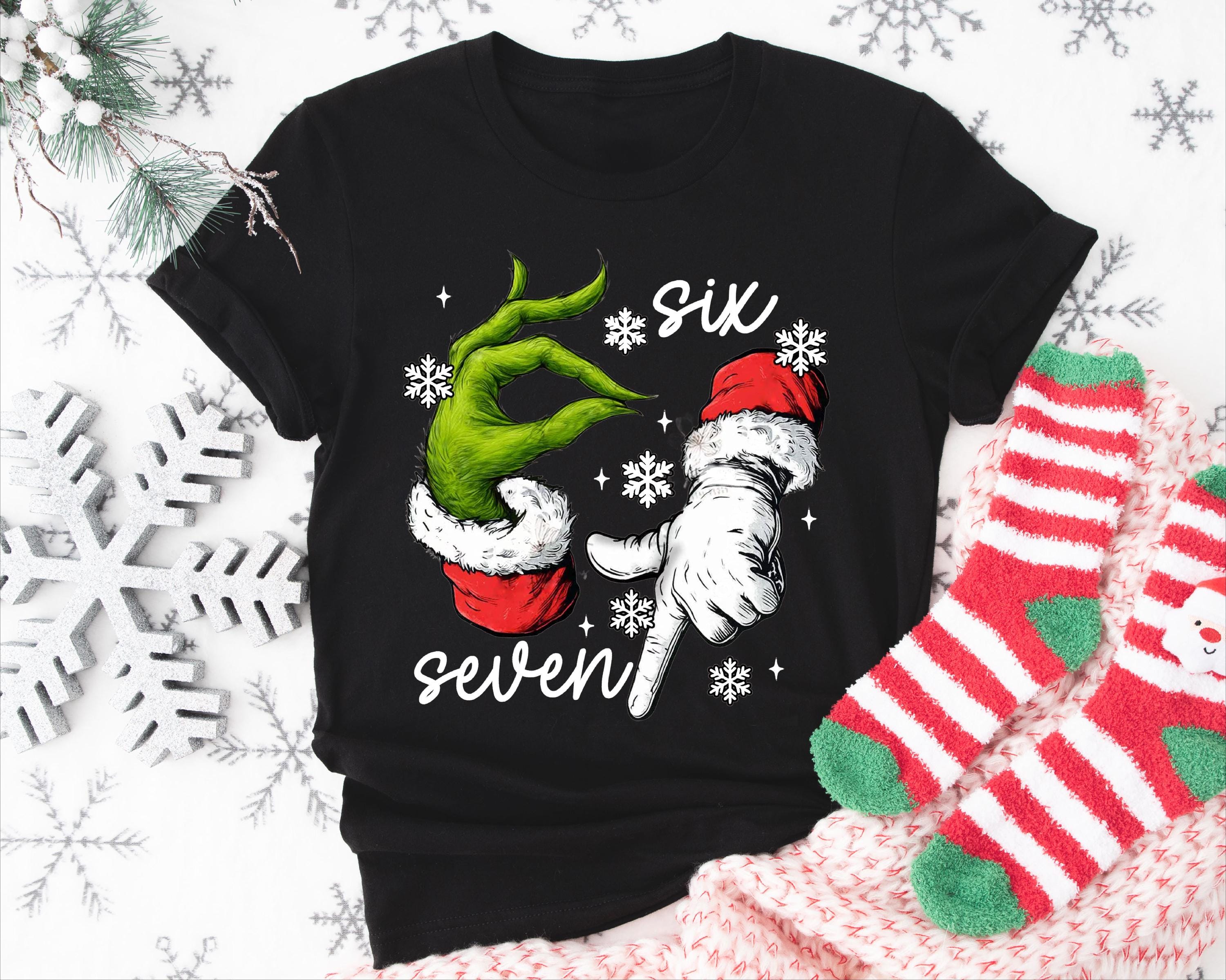 Funny Grinch Six Seven Meme Christmas T-Shirt – Viral Gen Z Holiday Humor Tee