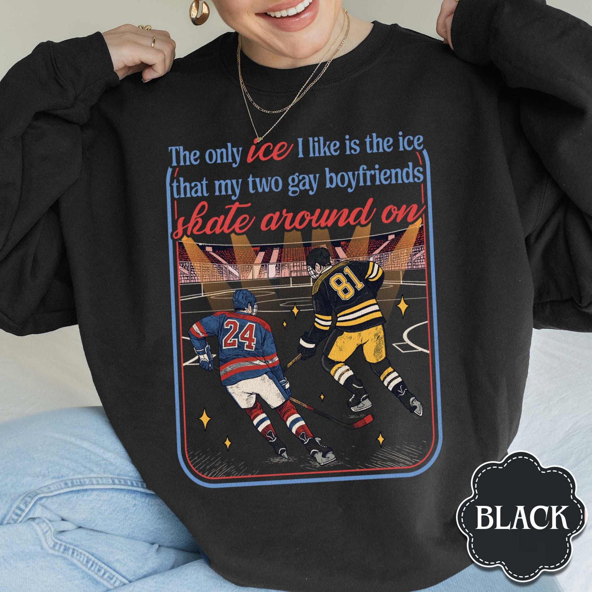 Funny Ice Hockey Graphic Sweatshirt - LGBTQ Romance Fan Gift