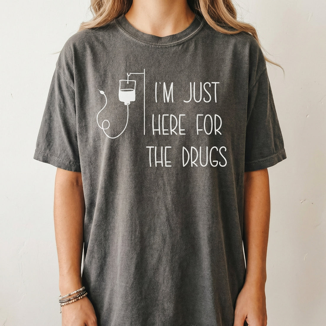 Funny Medical Humor T-Shirt – I’m Just Here for the Meds Graphic Tee