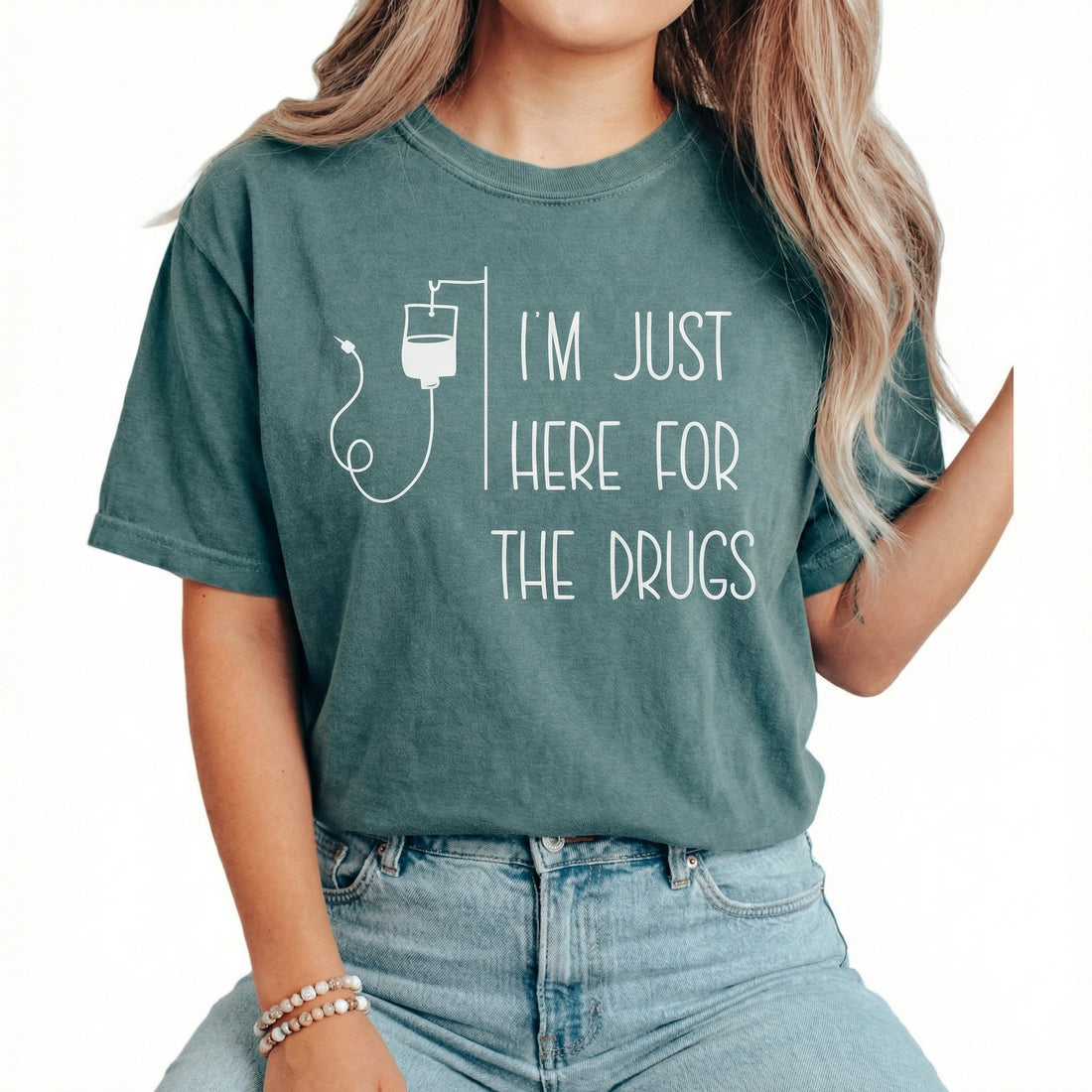 Funny Medical Humor T-Shirt – I’m Just Here for the Meds Graphic Tee