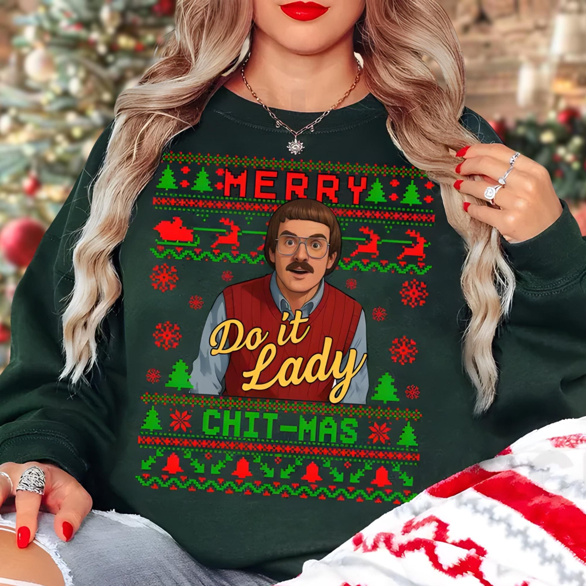 Funny Merry Chit I Do It Christmas Sweatshirt – Ugly Xmas Meme Hoodie