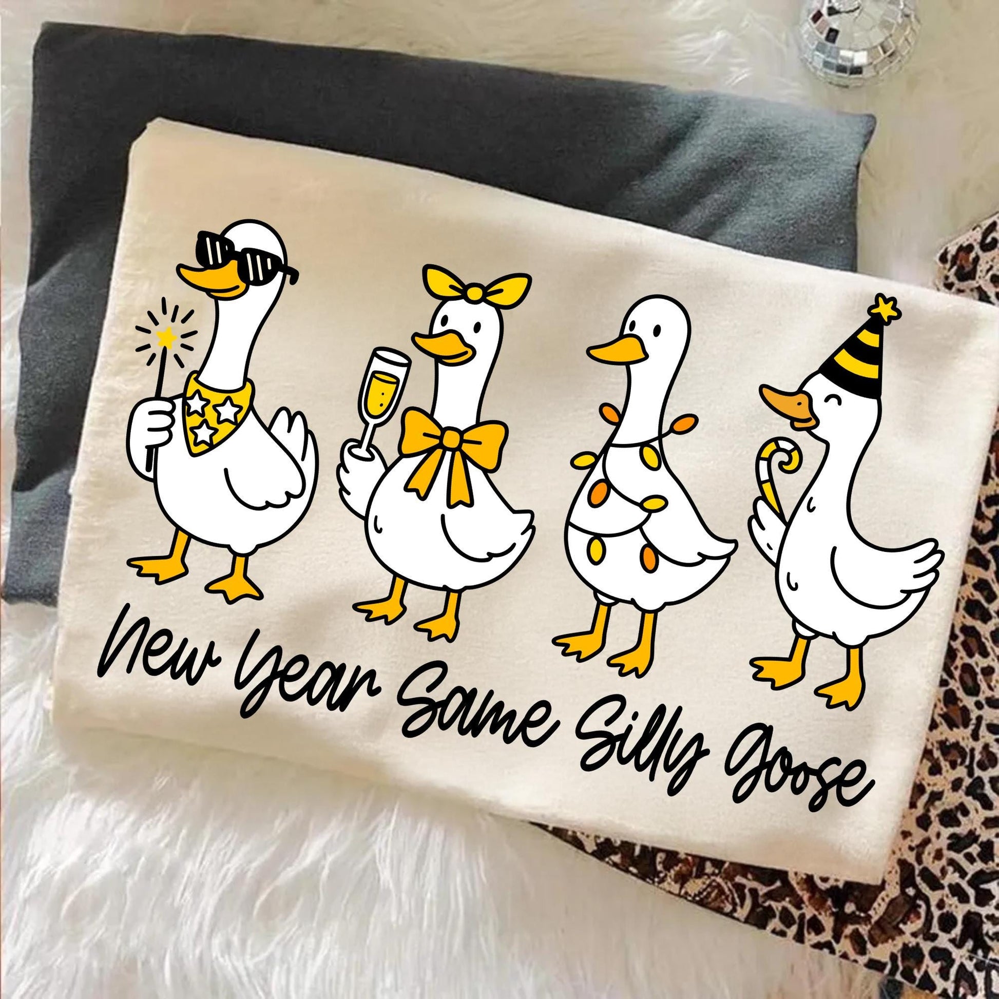 Funny New Year Silly Goose Shirt – Trendy Coquette Holiday Graphic Tee 2026