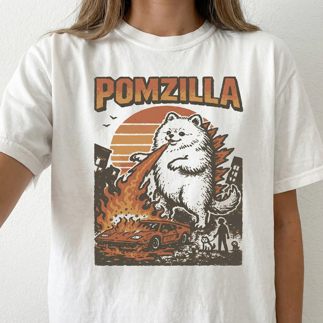 Funny Pomeranian Monster T-Shirt – Vintage Comic Fire-Breathing Dog Graphic Tee
