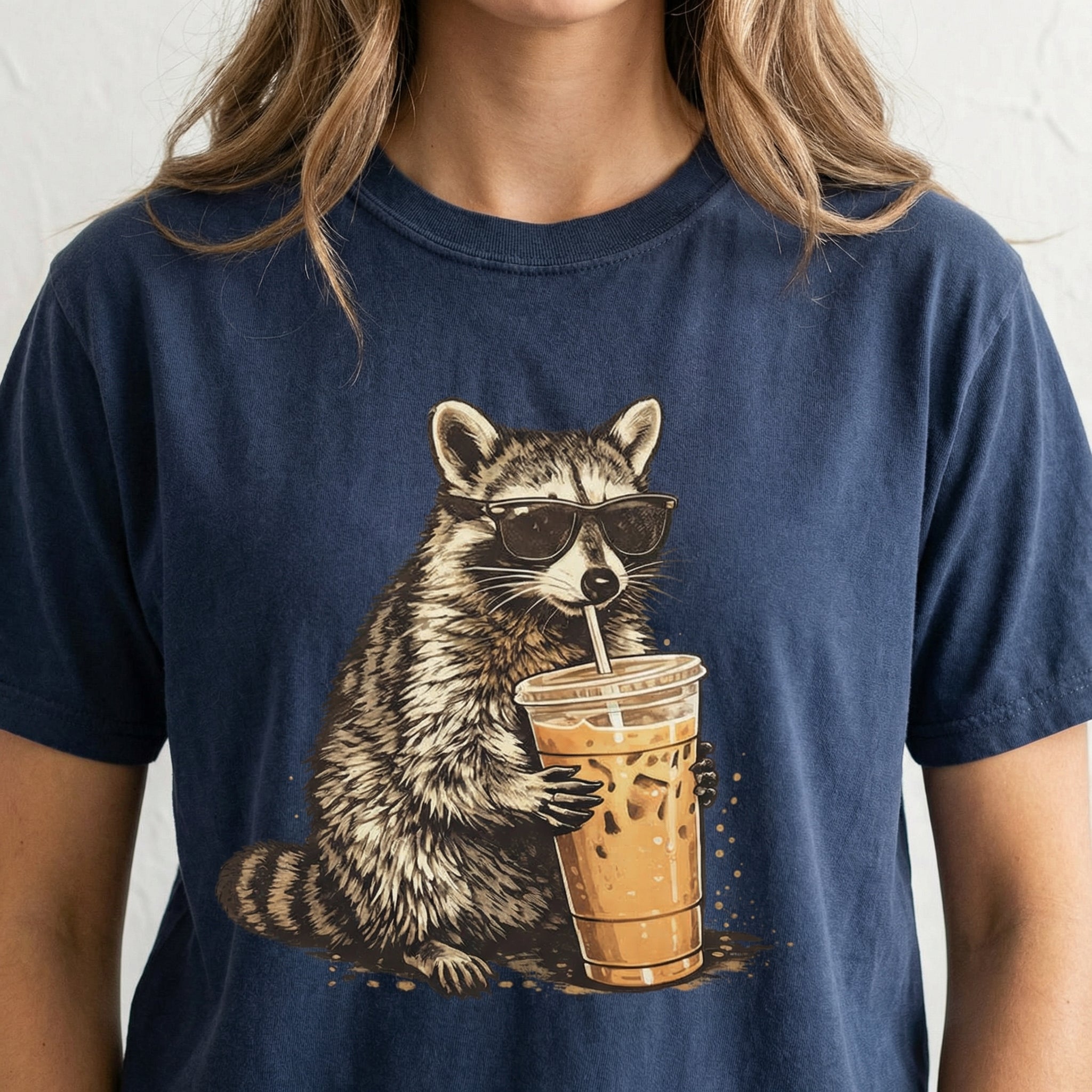 Funny Raccoon Iced Coffee Graphic T-Shirt – Cute Animal Lover Tee