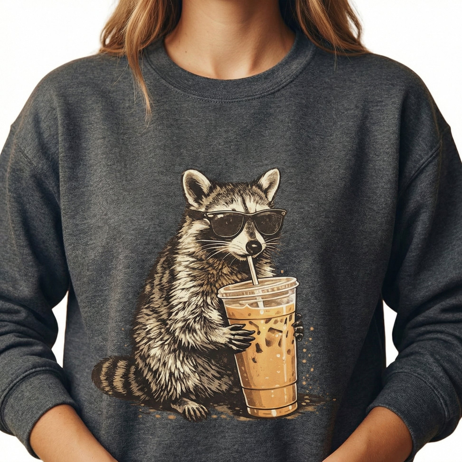 Funny Raccoon Iced Coffee Graphic T-Shirt – Cute Animal Lover Tee