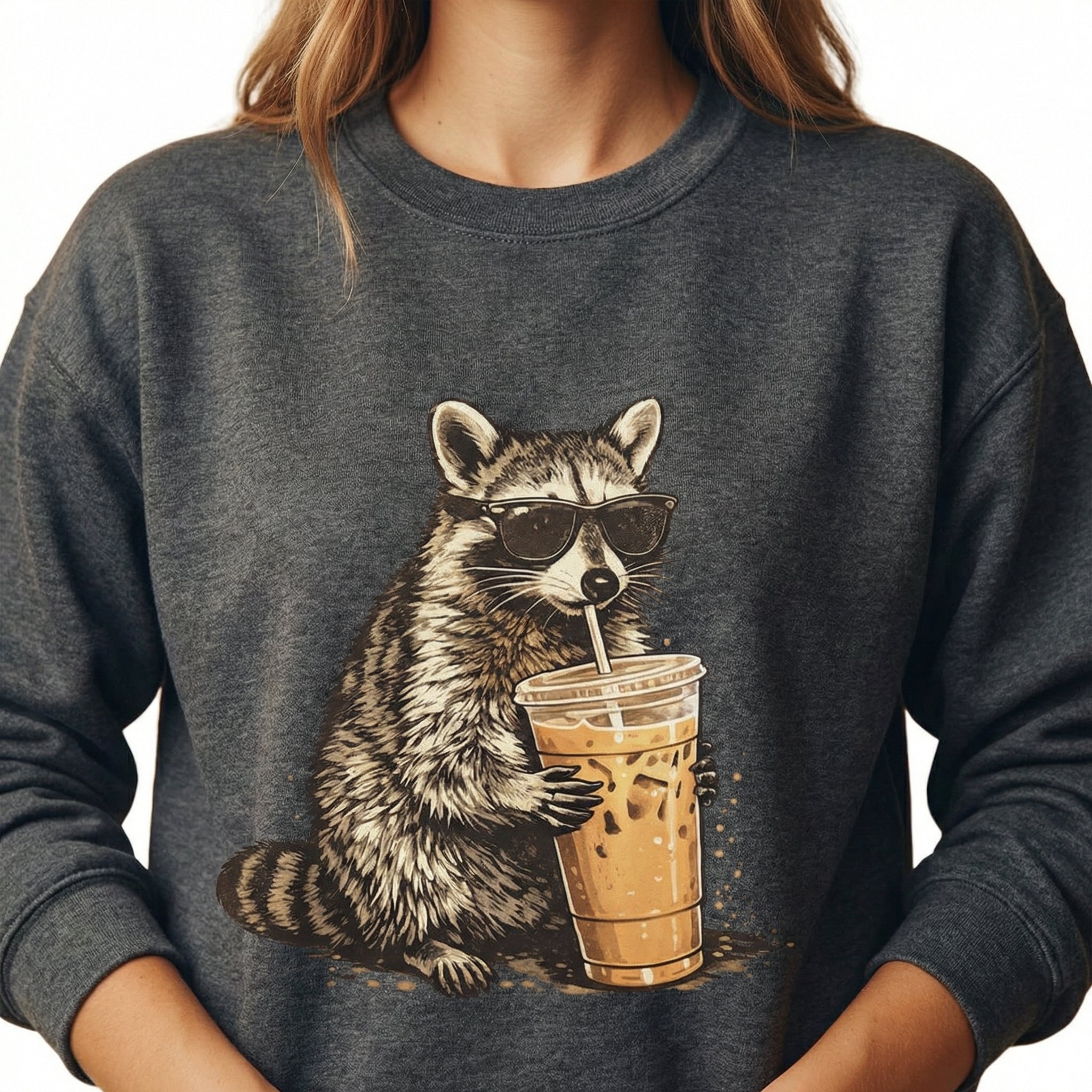Funny Raccoon Iced Coffee Graphic T-Shirt – Cute Animal Lover Tee