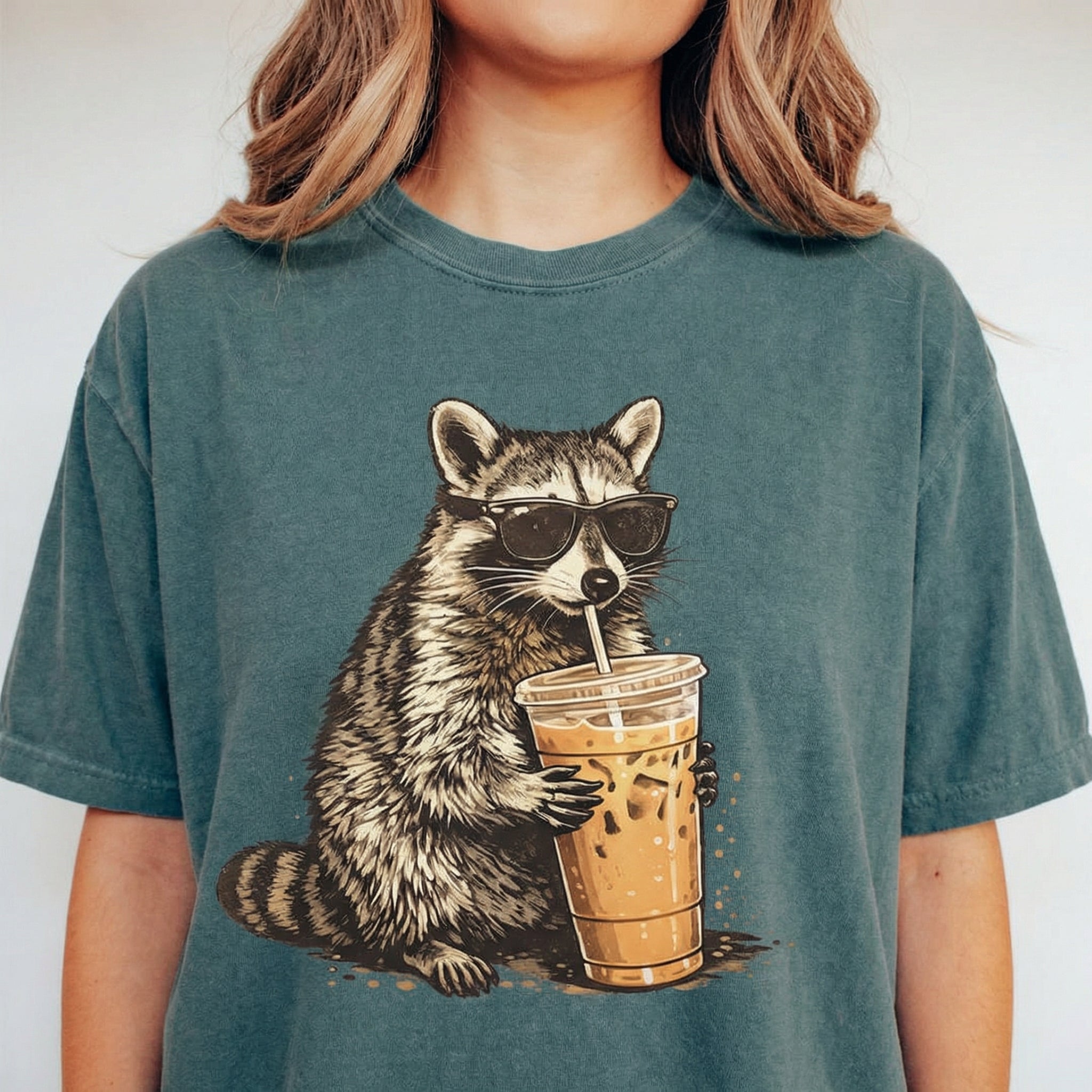 Funny Raccoon Iced Coffee Graphic T-Shirt – Cute Animal Lover Tee
