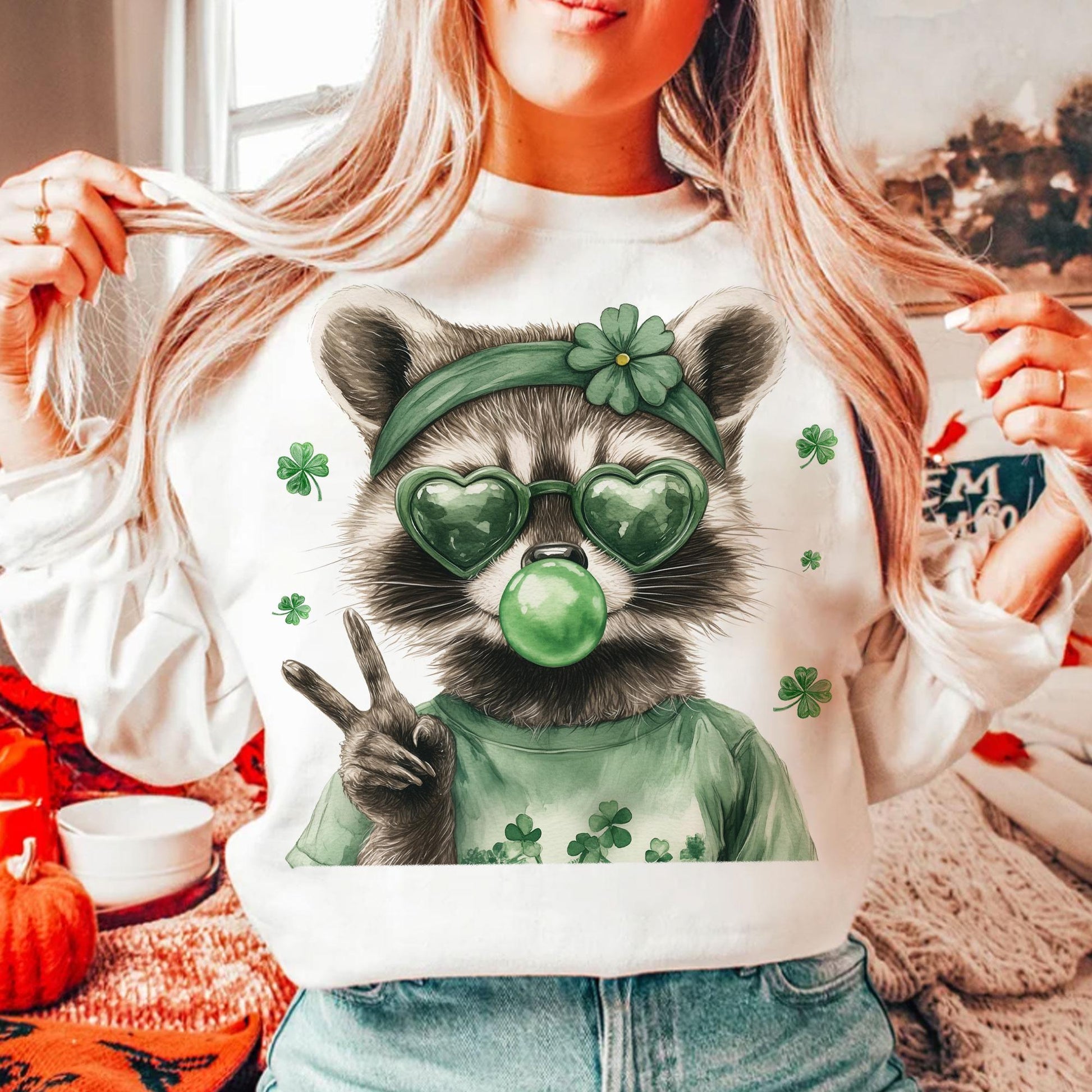 Funny Raccoon St Patricks Day T-Shirt - Retro Lucky Coquette Irish Graphic Tee