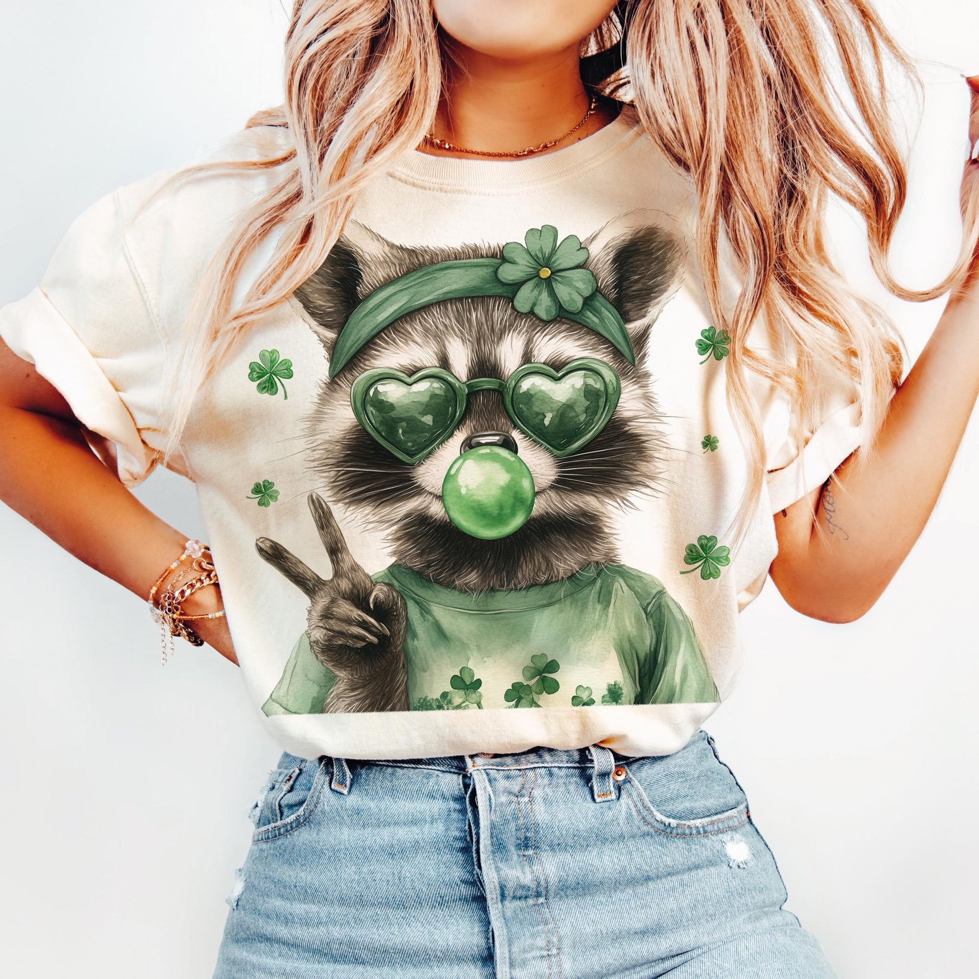 Funny Raccoon St Patricks Day T-Shirt - Retro Lucky Coquette Irish Graphic Tee