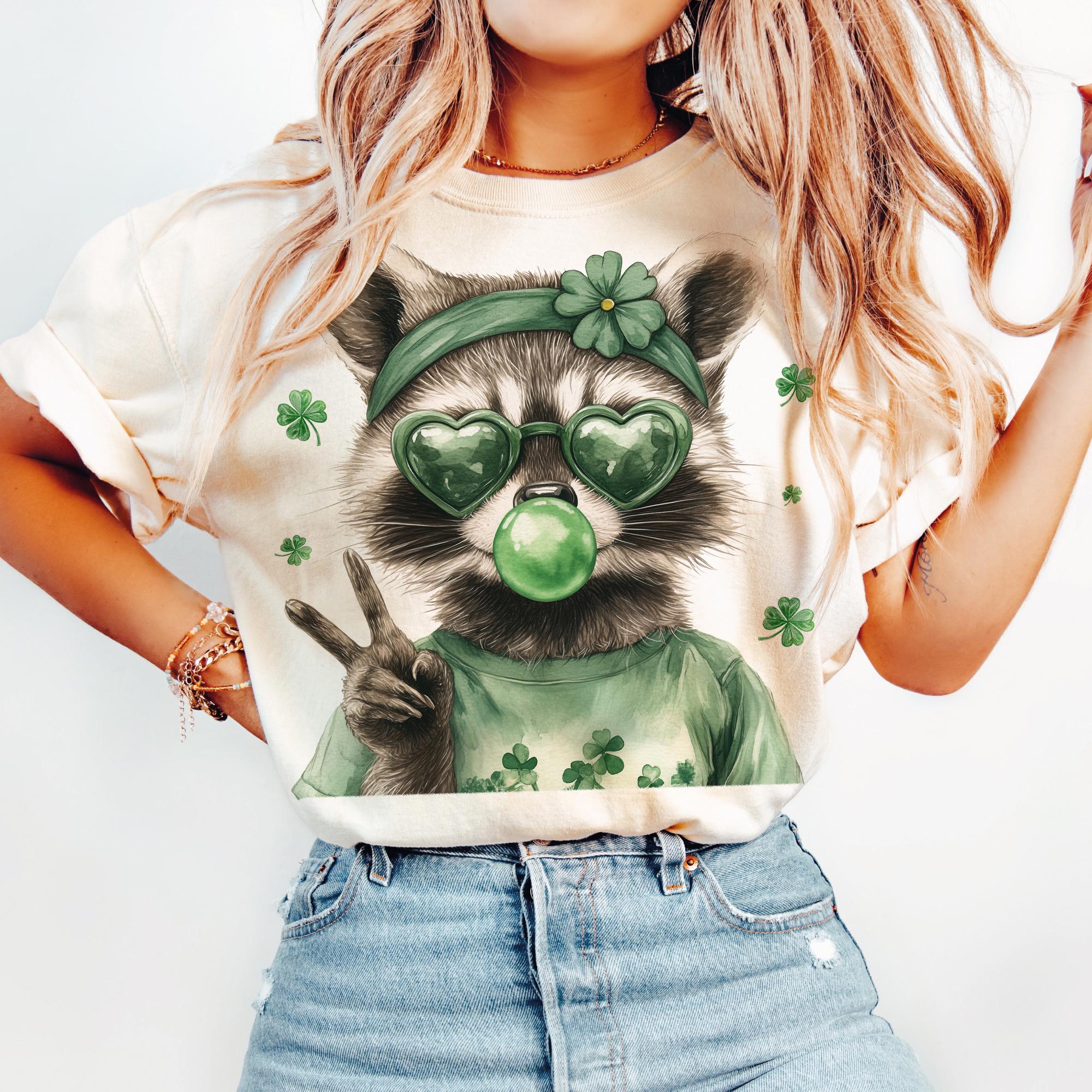 Funny Raccoon St Patricks Day T-Shirt - Retro Lucky Coquette Irish Graphic Tee