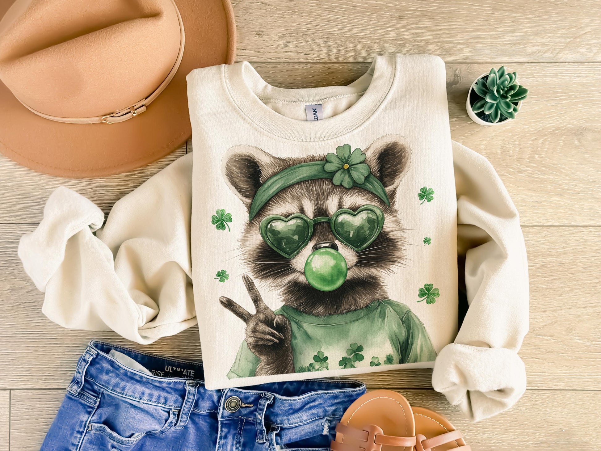 Funny Raccoon St Patricks Day T-Shirt - Retro Lucky Coquette Irish Graphic Tee