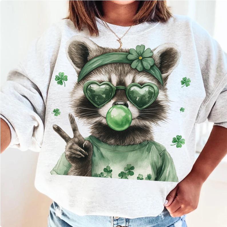 Funny Raccoon St Patricks Day T-Shirt - Retro Lucky Coquette Irish Graphic Tee