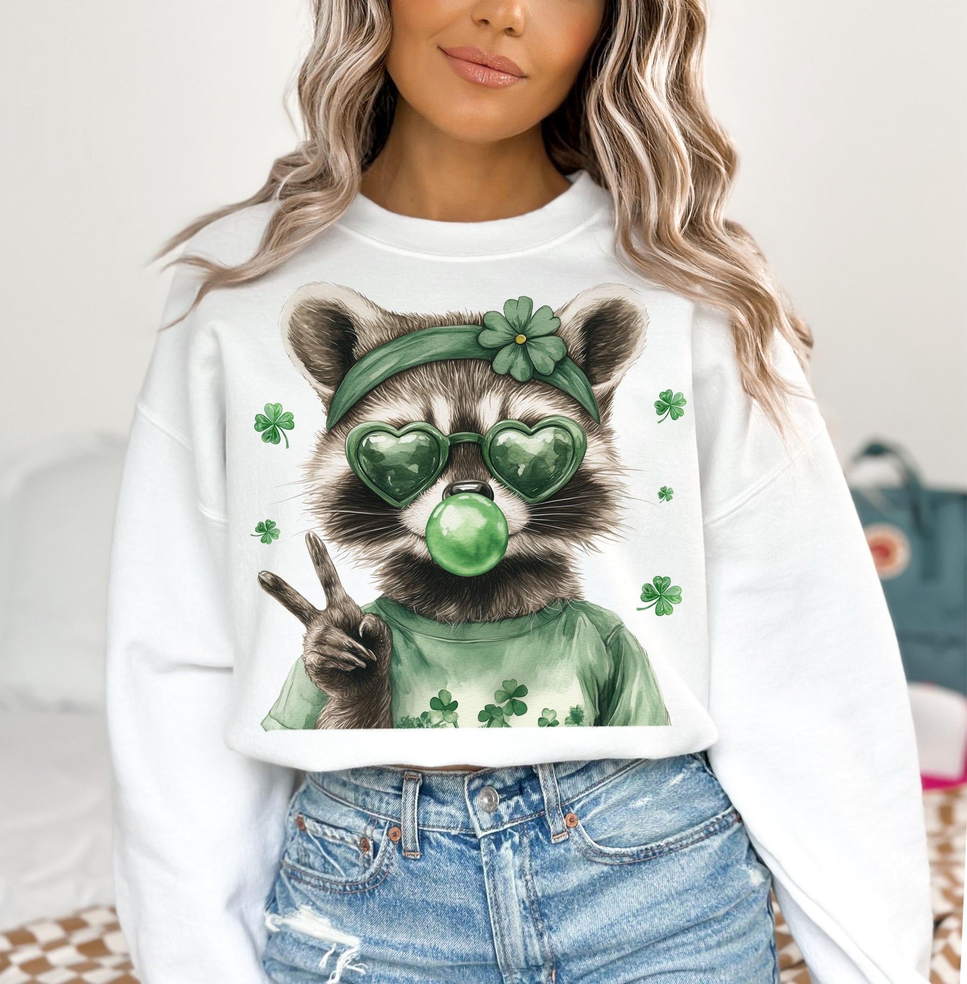 Funny Raccoon St Patricks Day T-Shirt - Retro Lucky Coquette Irish Graphic Tee